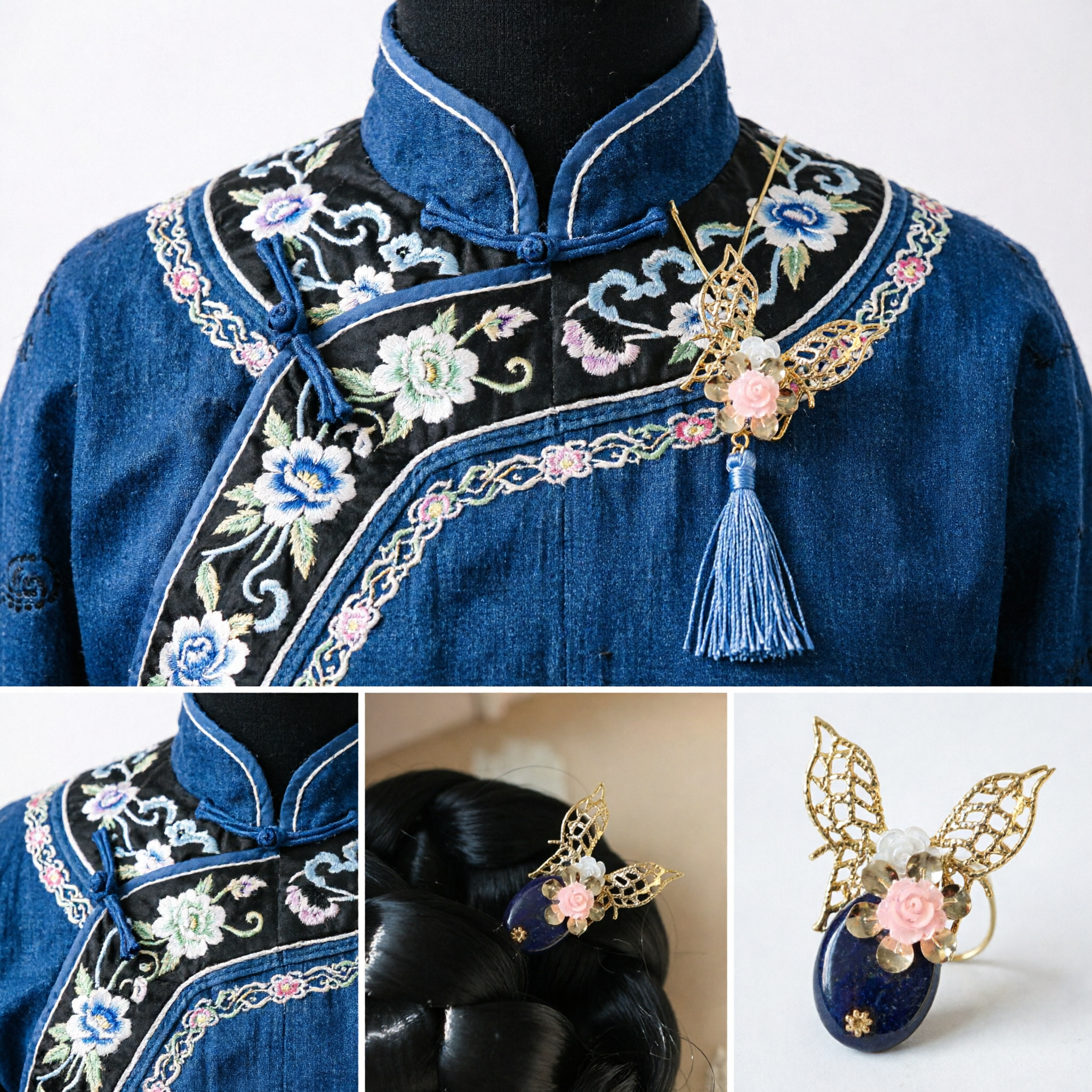 Traditional Chinese Hairpin Golden Butterfly Filigree Pearl Flower Hair Stick Ancient Hanfu Accessory for Women - Asian Costume