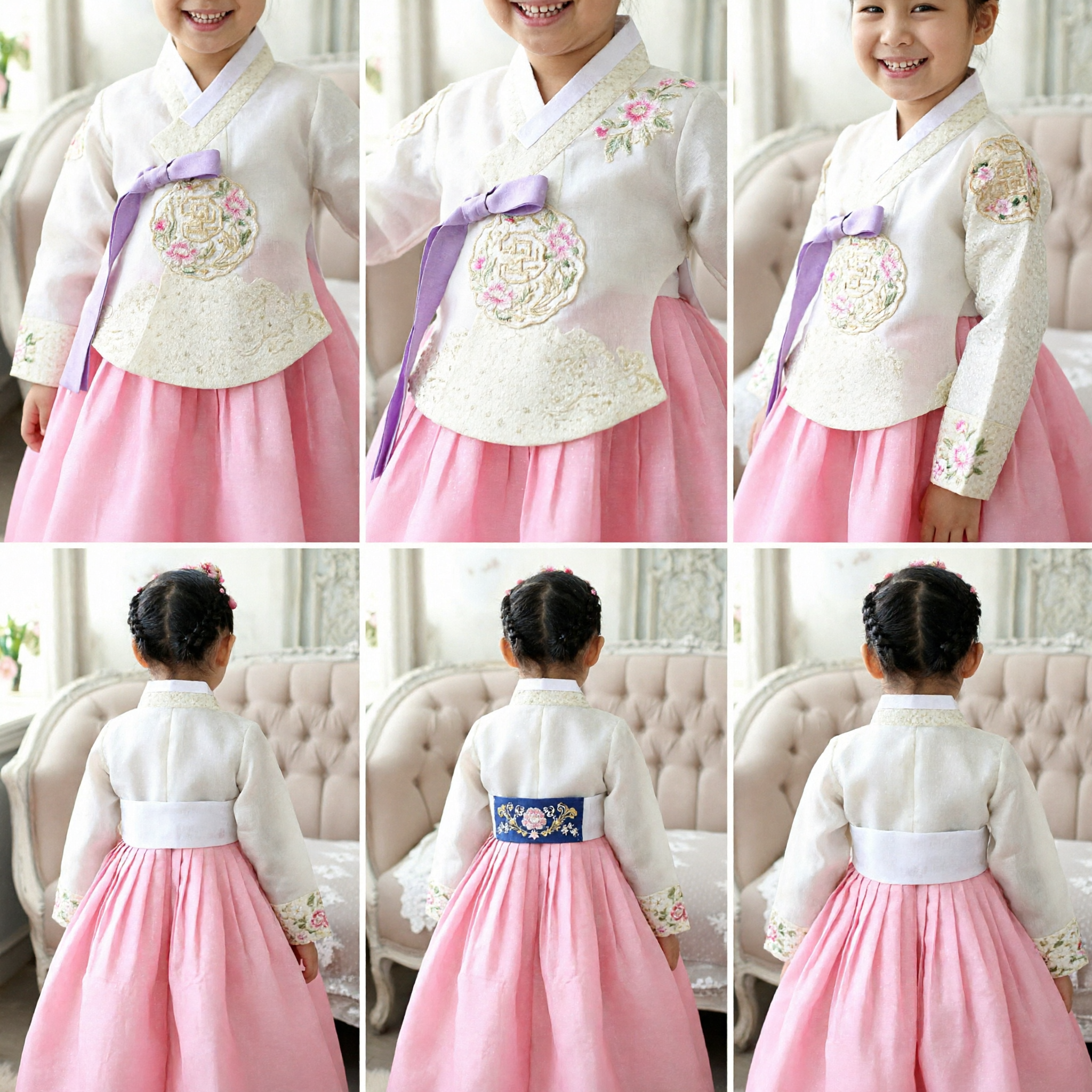 Girls Traditional Korean Hanbok Dress Pink Skirt White Lace Top Formal Costume for Birthday Wedding Parties - Asian Costume