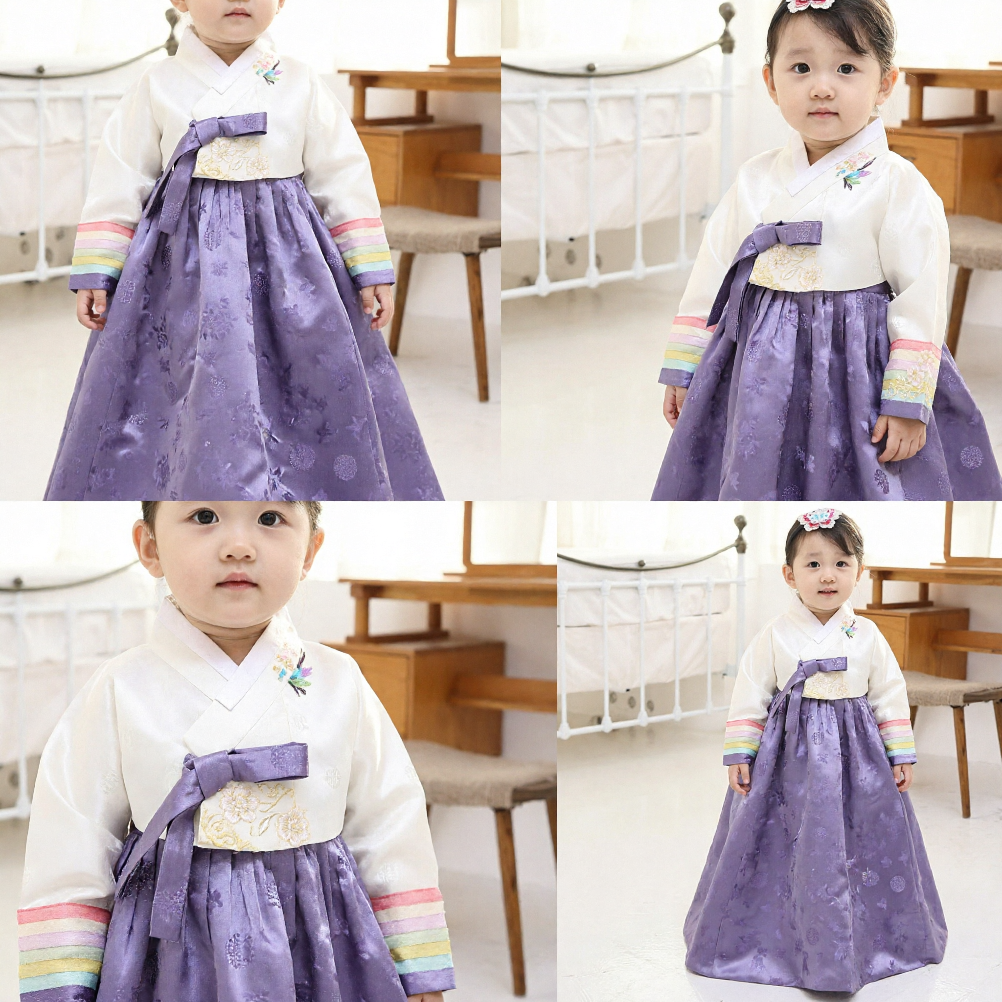 Traditional Korean Hanbok for Girls Purple Chima and White Jeogori Set for Wedding Doljanchi Party Costume - Asian Costume