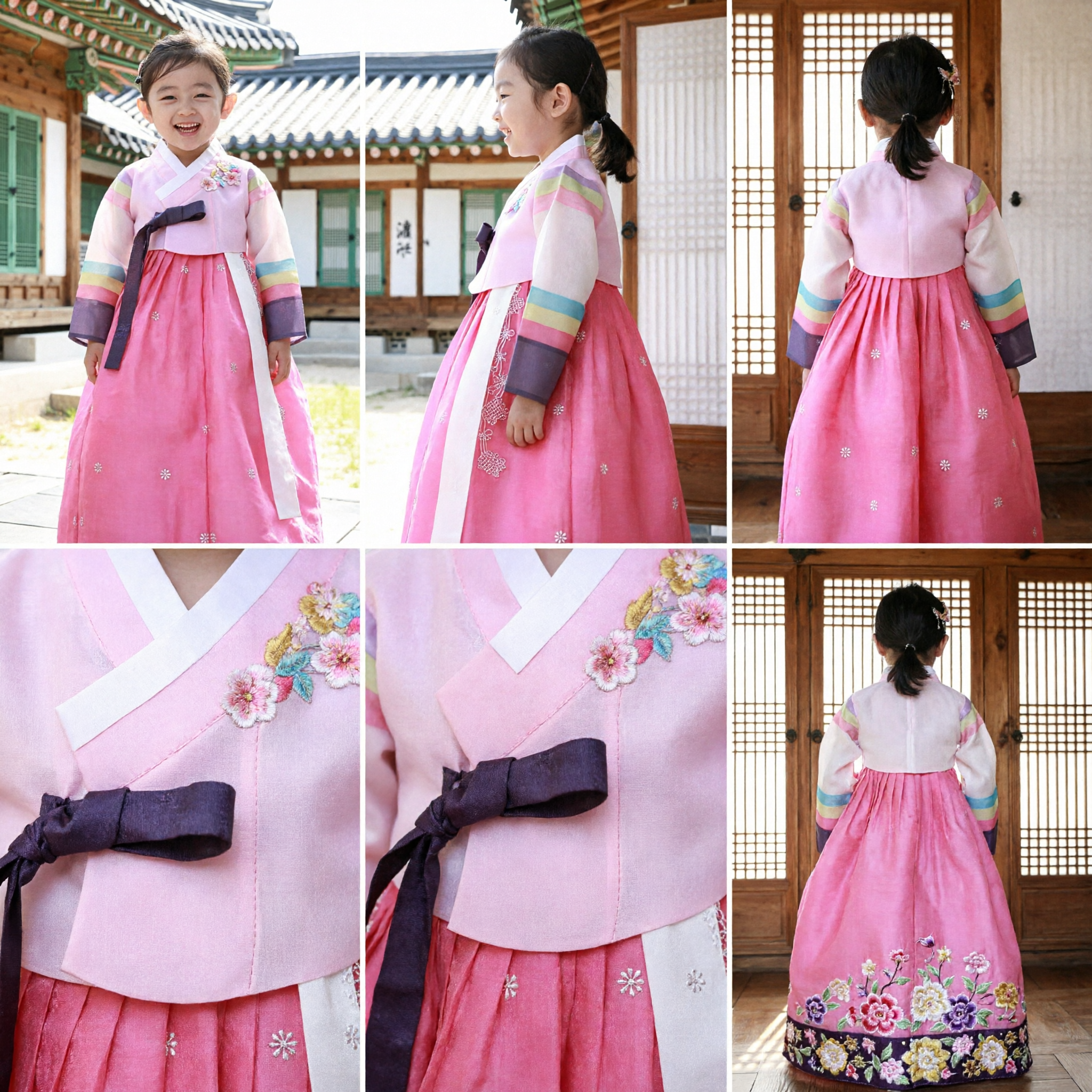 Traditional Korean Hanbok for Girls Pink Embroidered Jeogori and Chima Dress Set for Kids Festivals - Asian Costume