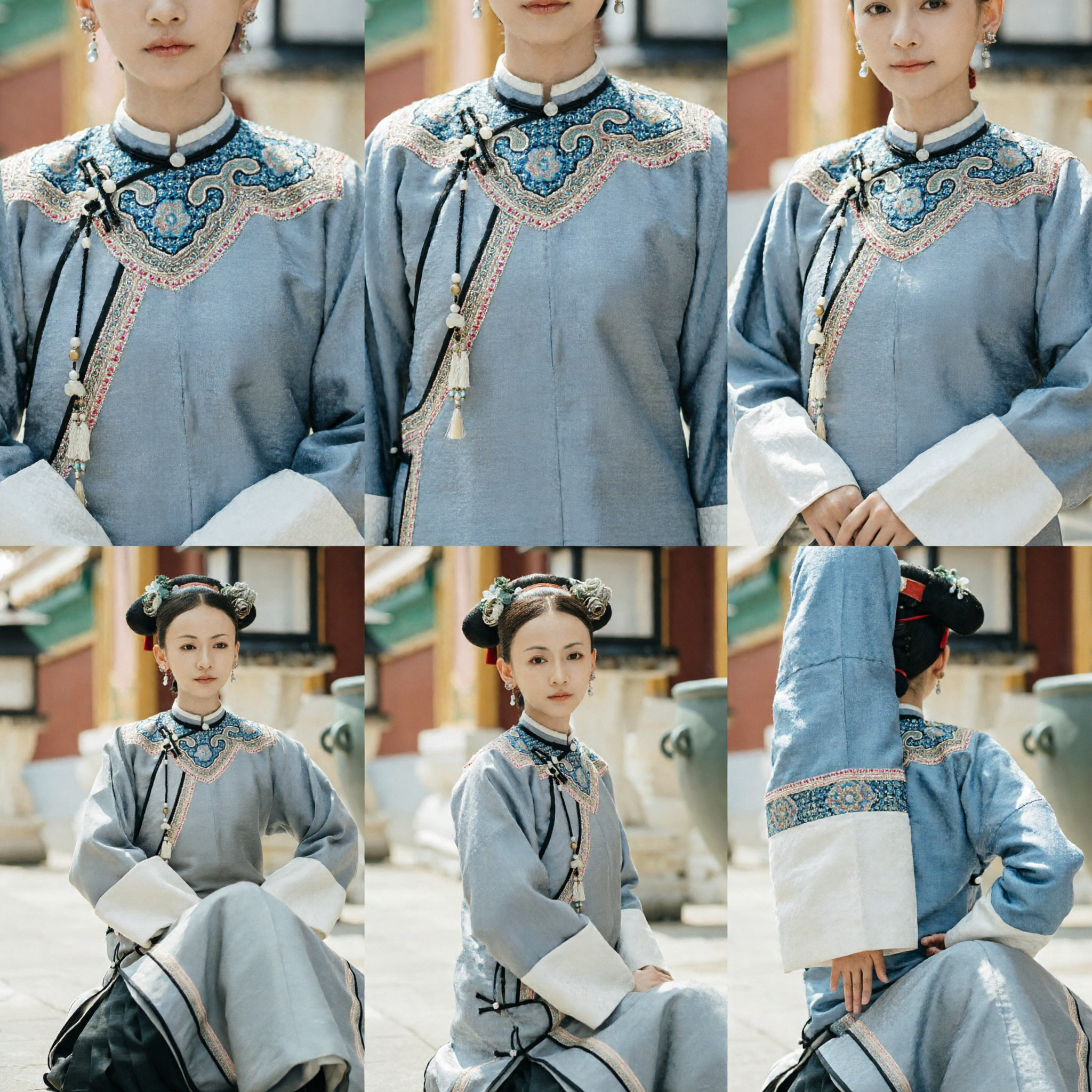 Traditional Chinese Qing Dynasty Manchu Princess Costume Grey Embroidered Palace Dress for Women - Asian Costume