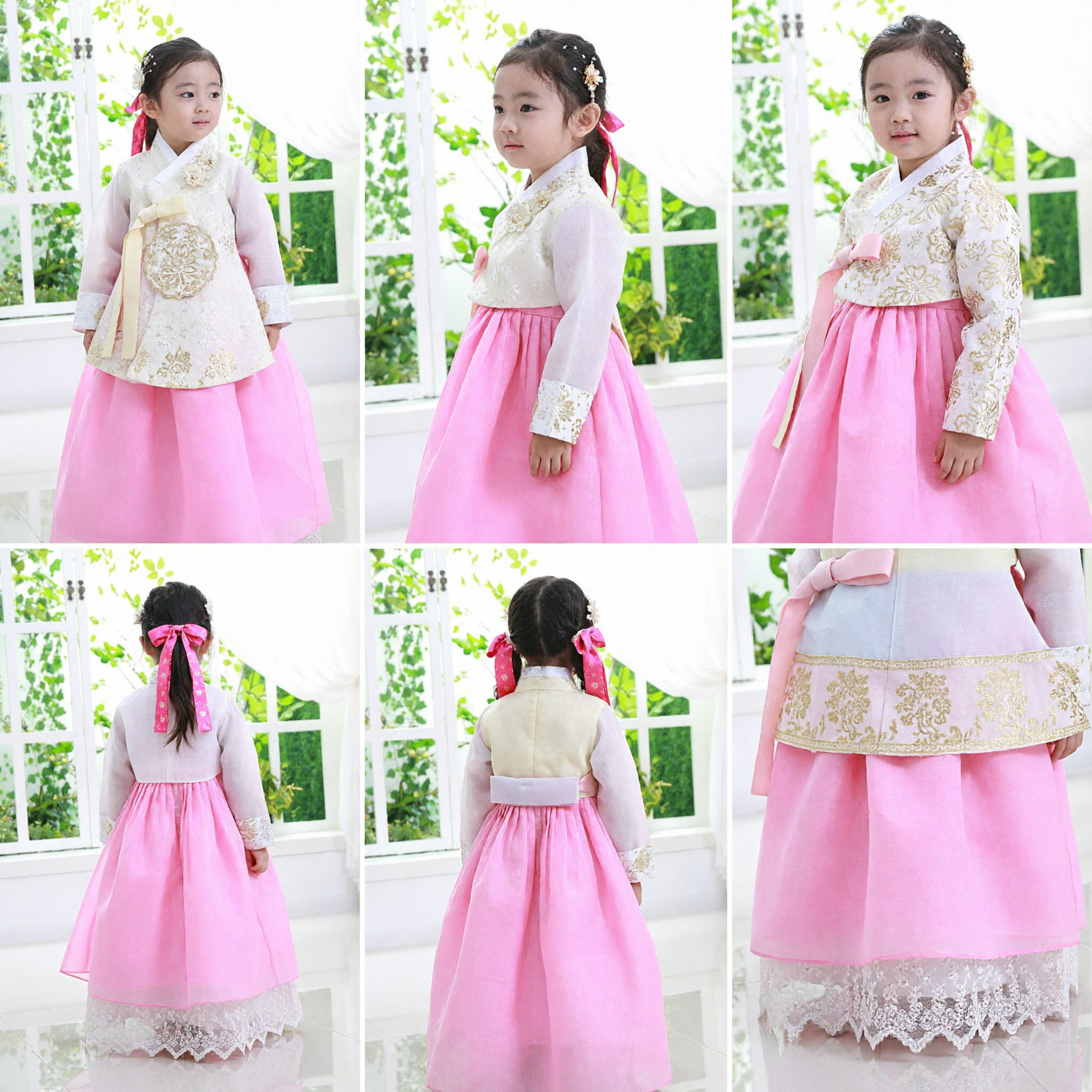 Kids Traditional Korean Hanbok Pink and White Dress Girl Formal Costume for Birthday Wedding - Asian Costume