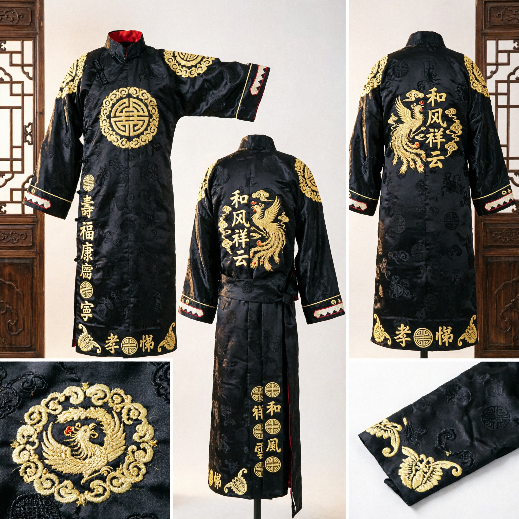 Men's Traditional Chinese Opera Costume Black Gold Embroidered Robe for Peking Opera Stage Performance - Asian Costume