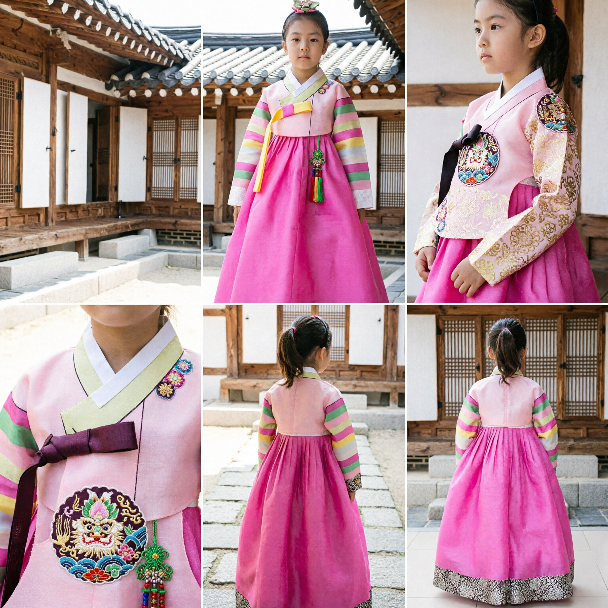 Pink Korean Hanbok for Girls Traditional Dress Rainbow Sleeve Top Long Skirt Wedding Birthday Party - Asian Costume
