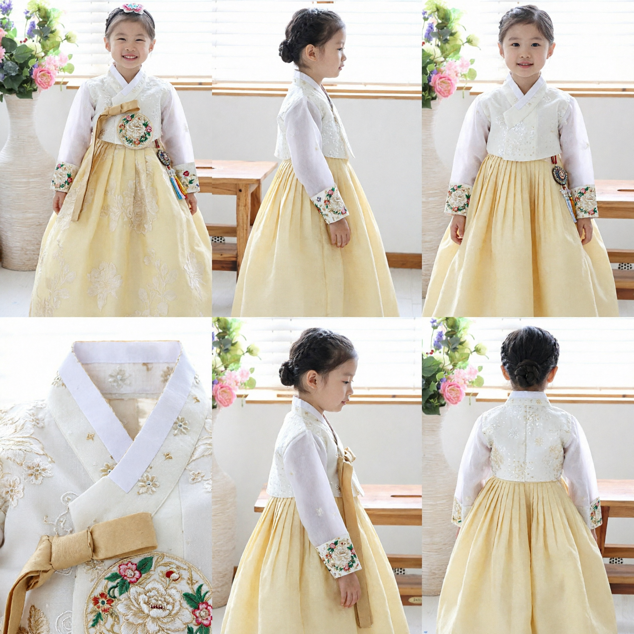 Elegant Yellow and White Korean Hanbok Traditional Dress for Girls Kids Formal Wedding Birthday Party Wear - Asian Costume