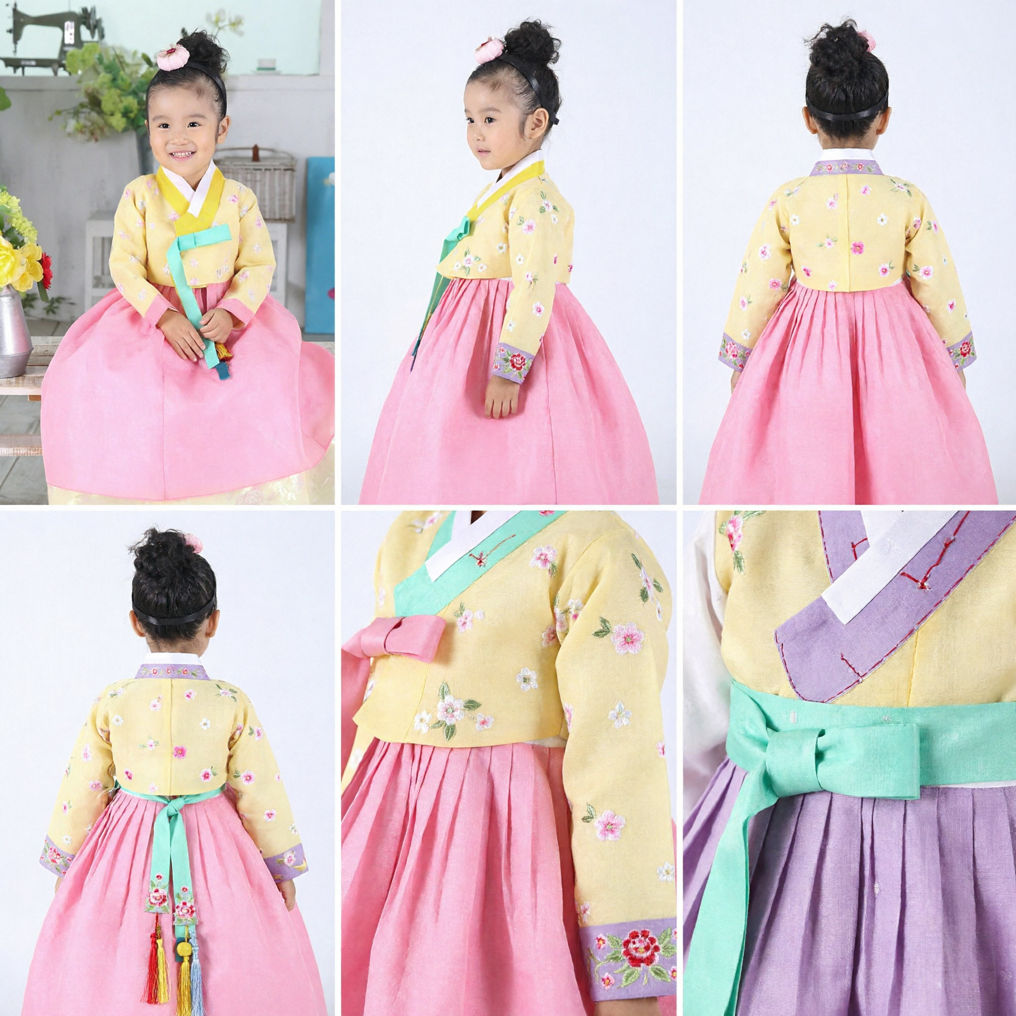 Traditional Korean Hanbok for Girls Yellow Jeogori Pink Chima Kids Formal Dress for Birthday Wedding - Asian Costume