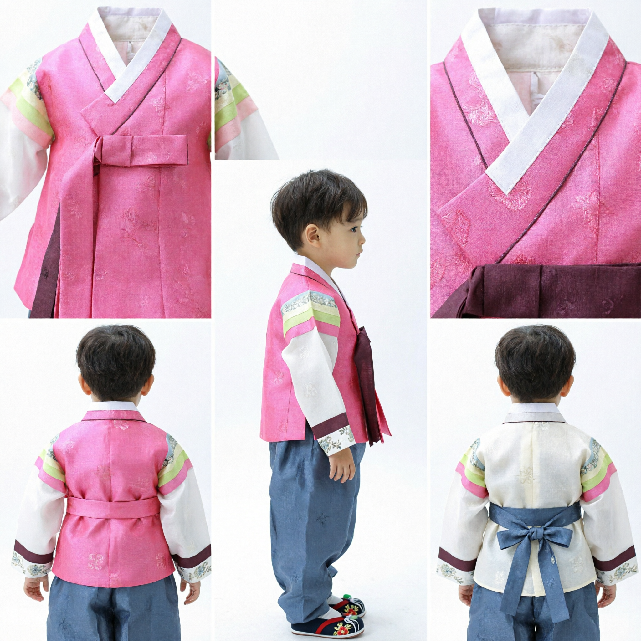Boys Traditional Korean Hanbok Costume Pink Vest Baeja Set for Birthday and Holiday Celebrations - Asian Costume