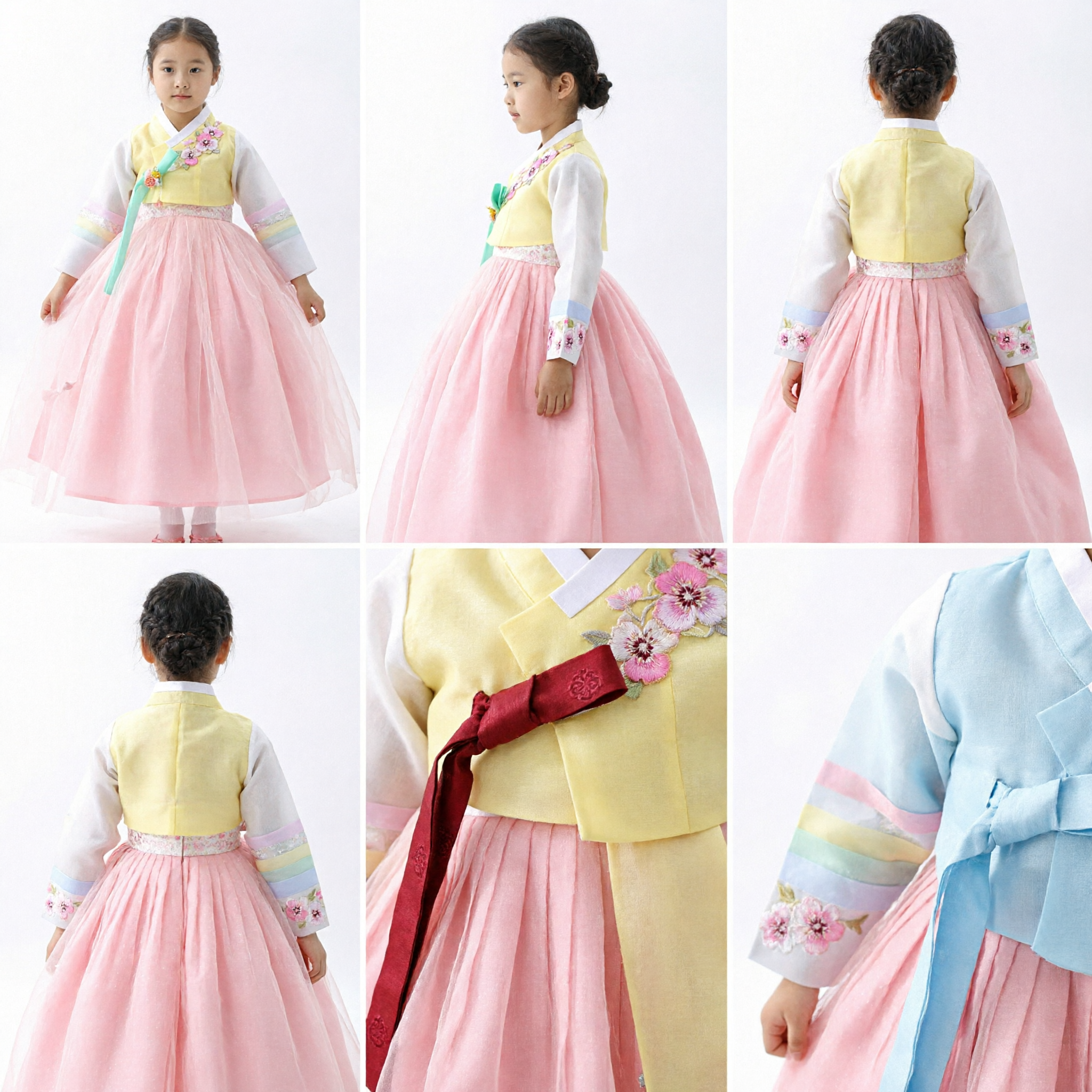 Traditional Korean Hanbok for Girls Yellow Top Pink Tulle Skirt Kids Birthday Party Performance Costume - Asian Costume