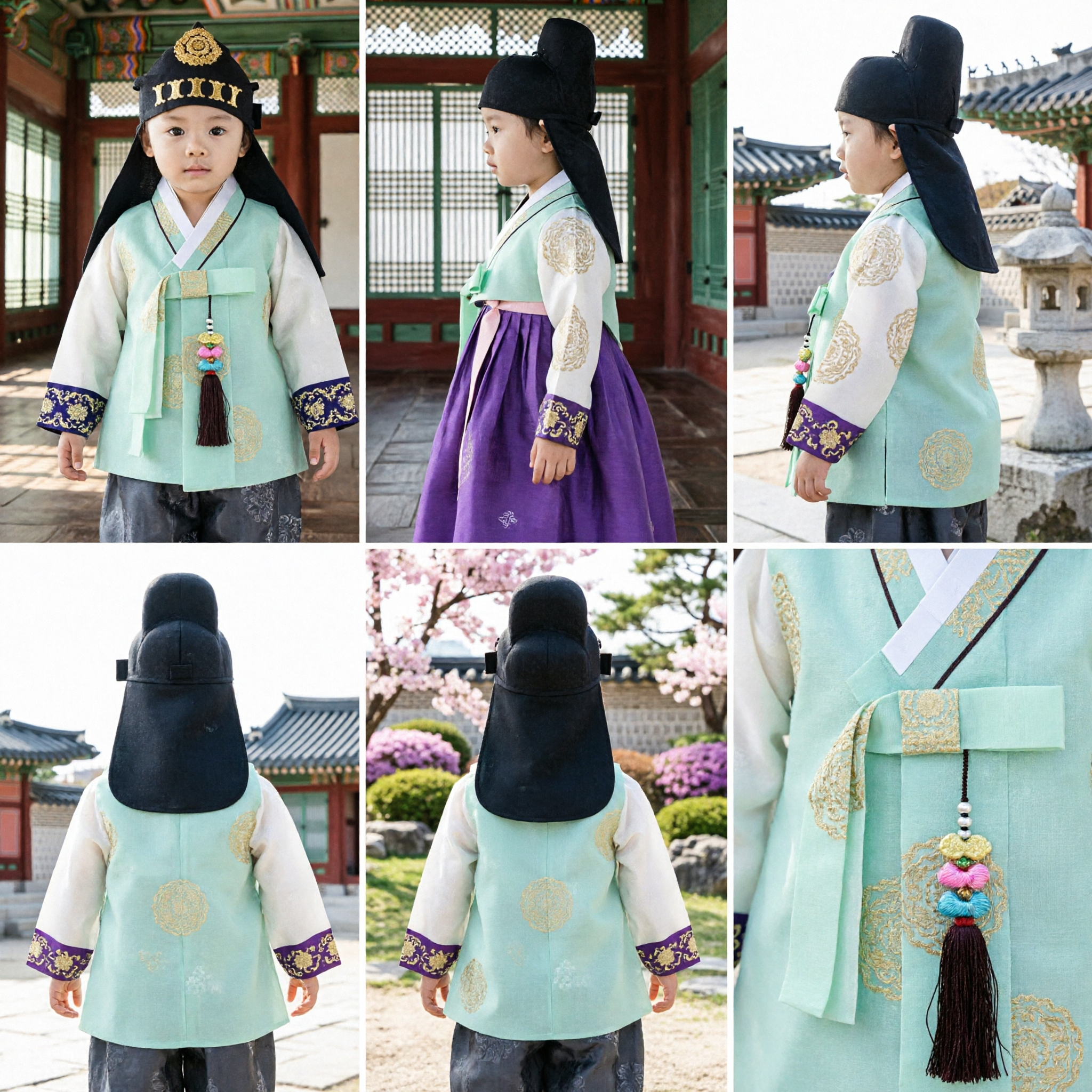 Traditional Korean Hanbok for Boys Toddler Doljanchi First Birthday Outfit Mint Green Vest Hat Set - Asian Costume