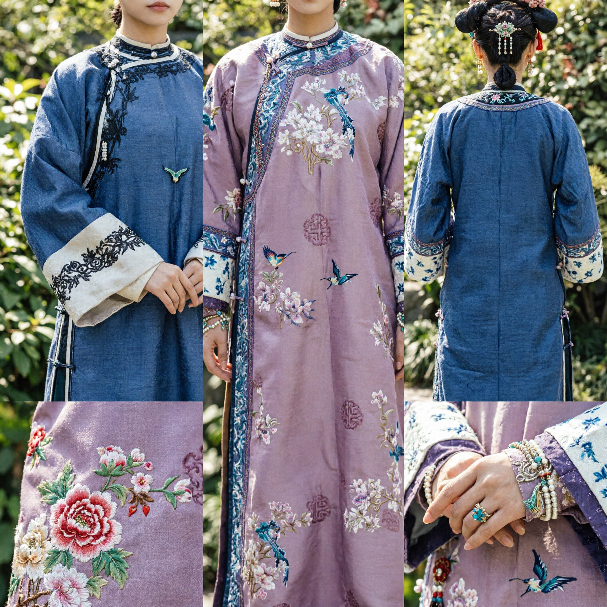 Qing Dynasty Manchu Princess Purple Embroidered Robe Traditional Chinese Costume for Women Historical Cosplay - Asian Costume