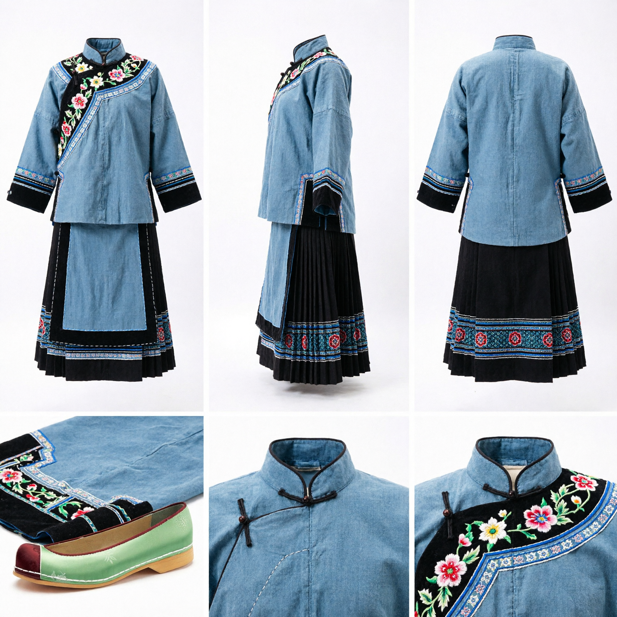 Traditional Chinese Green Satin Hanfu Shoes for Women Ancient Costume Classic Cloth Footwear - Asian Costume