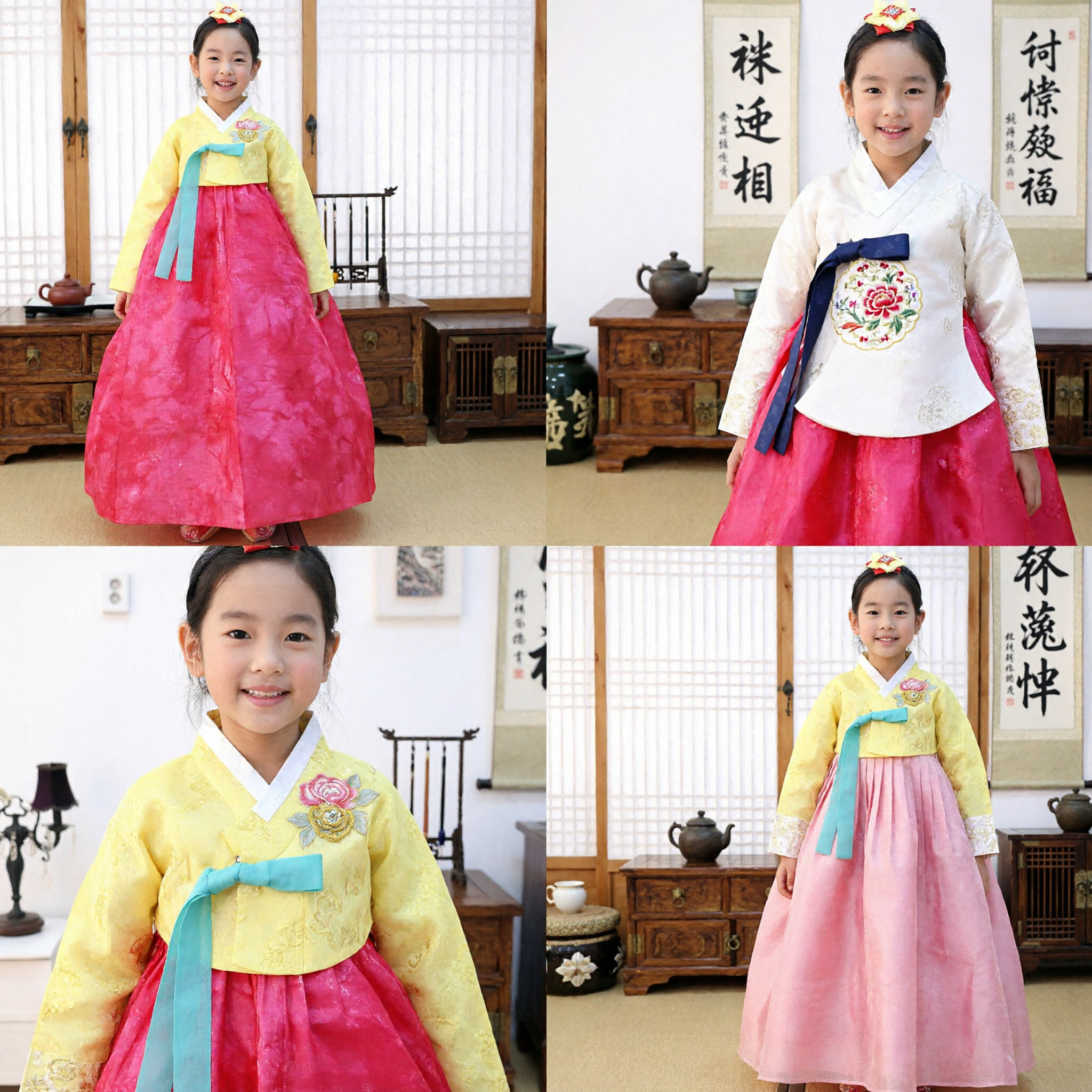 Girls Traditional Korean Hanbok Dress Yellow Top Pink Skirt Kids Costume for Wedding Party - Asian Costume