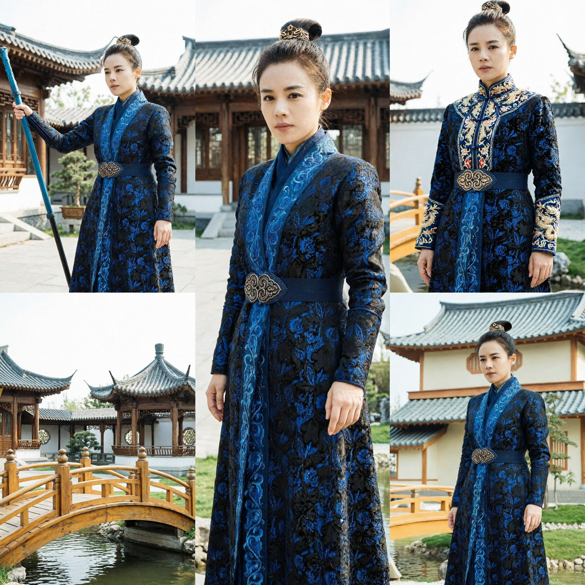 Women's Ancient Chinese General Blue Embroidered Robe Traditional Hanfu Costume for Cosplay and Stage Performance - Asian Costume