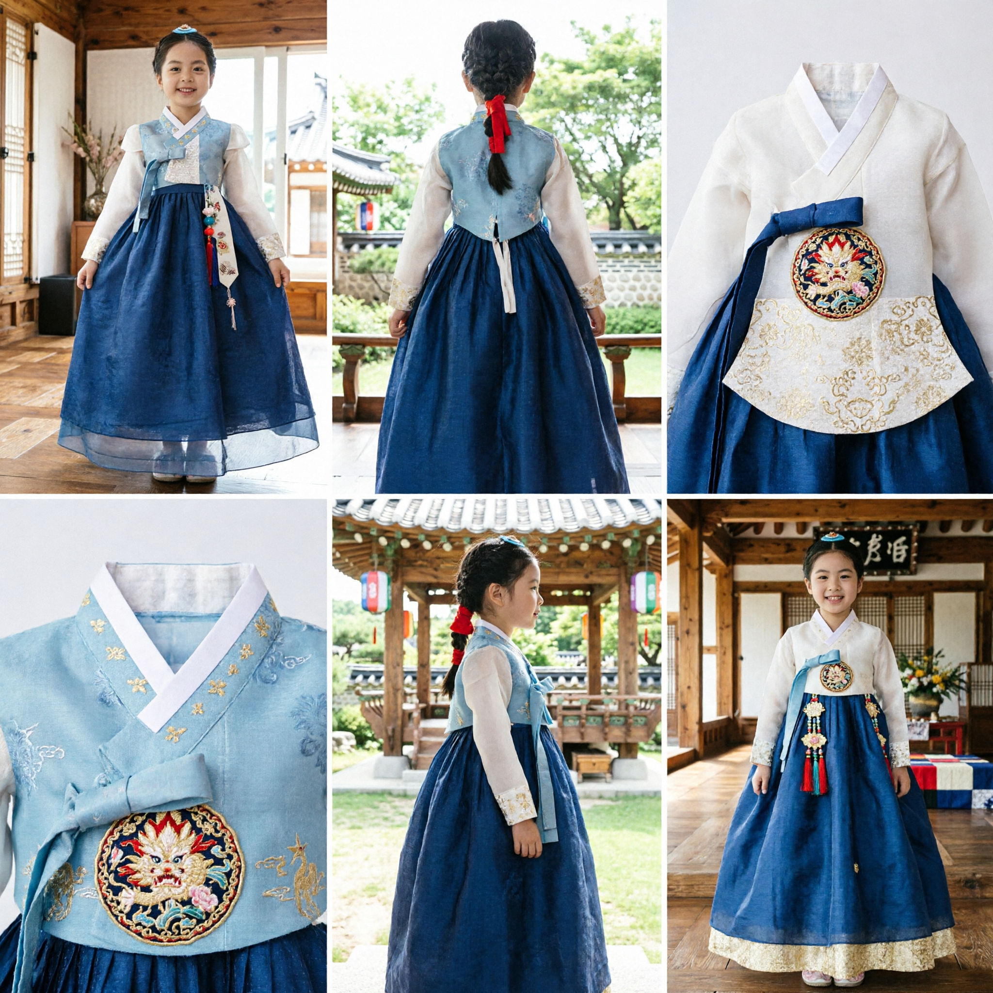 Elegant Blue Korean Hanbok Traditional Dress for Girls Kids Formal Costume for Chuseok and Seollal - Asian Costume