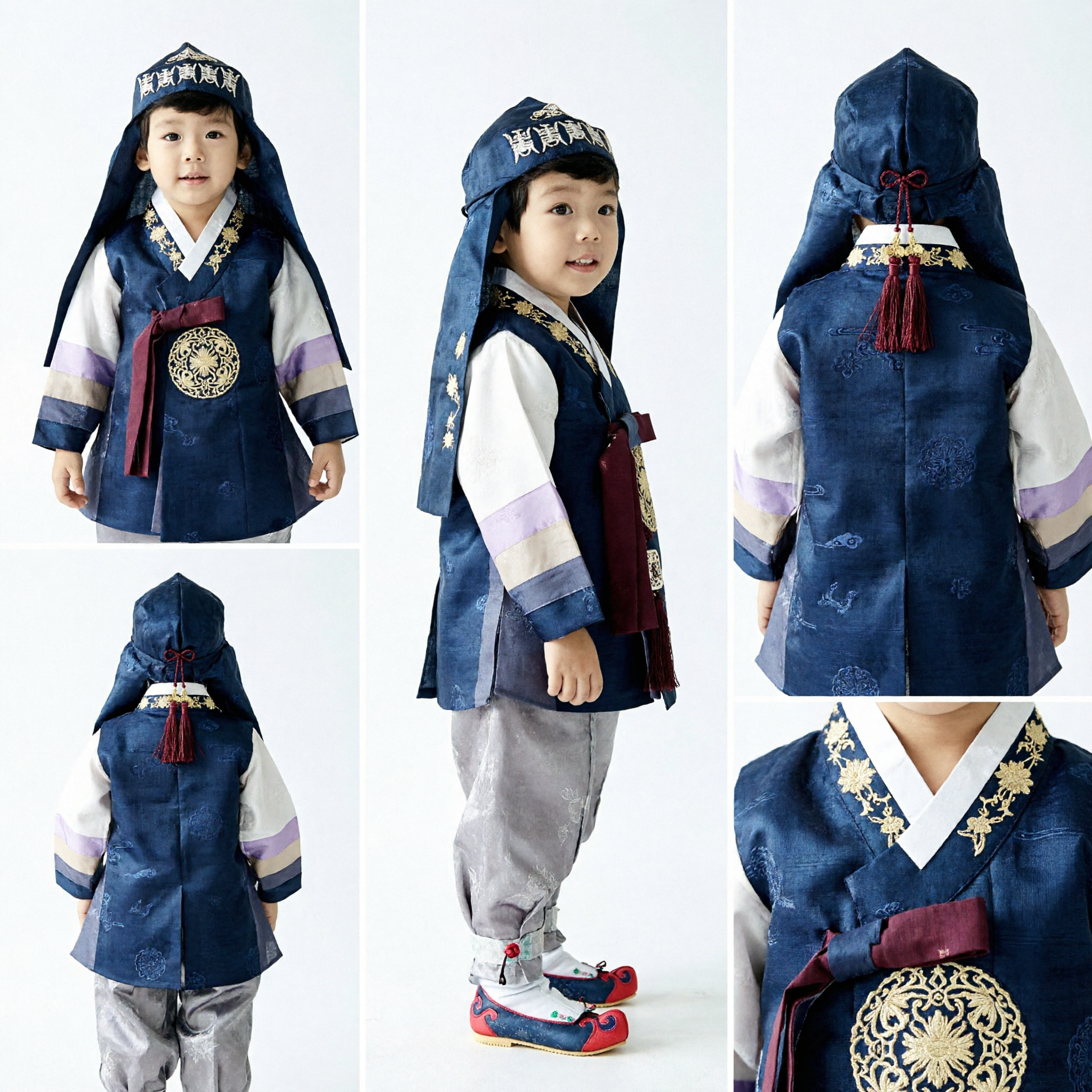 Traditional Korean Hanbok for Boys Blue Hooded Official Costume for Kids Doljanchi First Birthday Party - Asian Costume