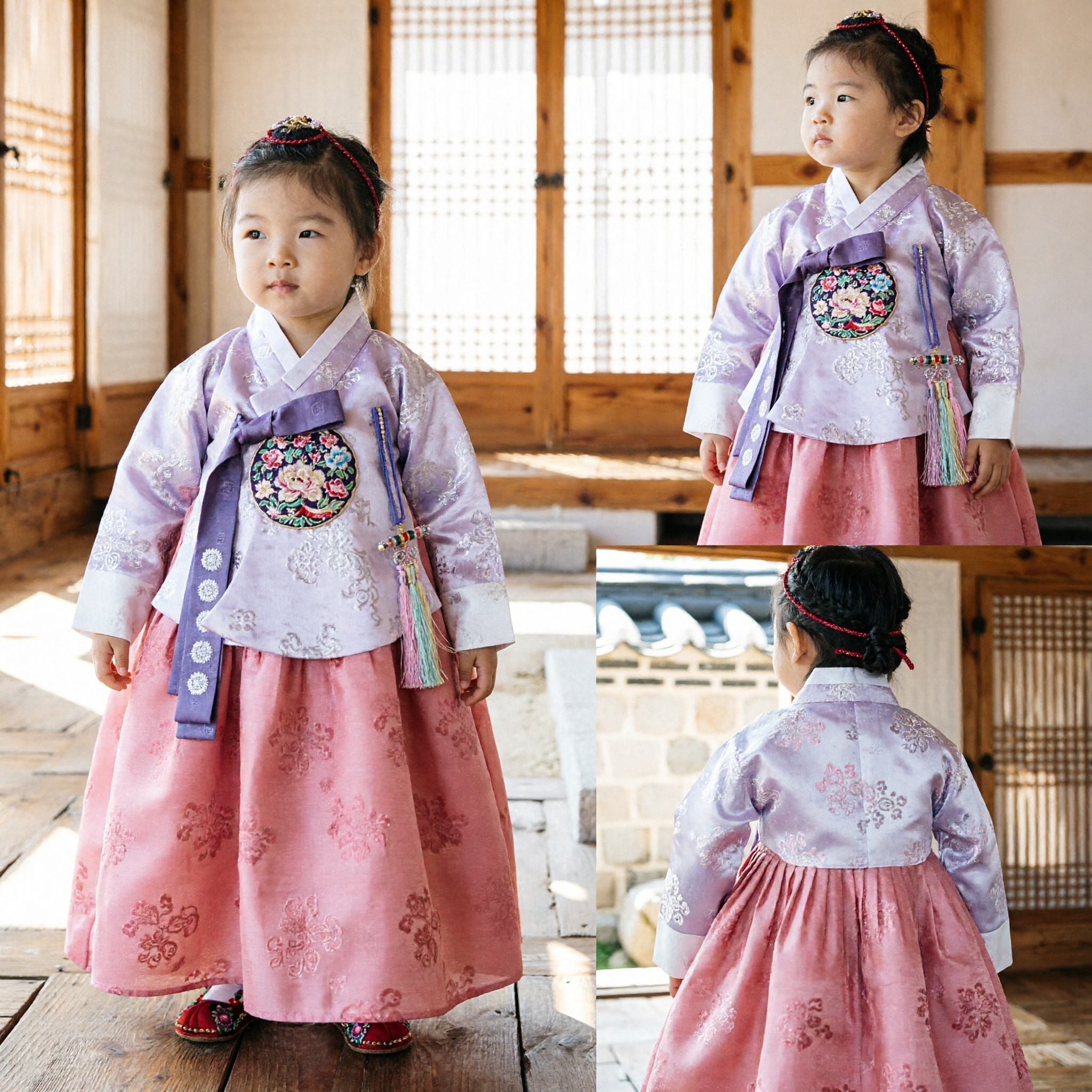 Traditional Korean Hanbok Set Pink Chima and Purple Jeogori for Girls Doljanchi Birthday Party - Asian Costume