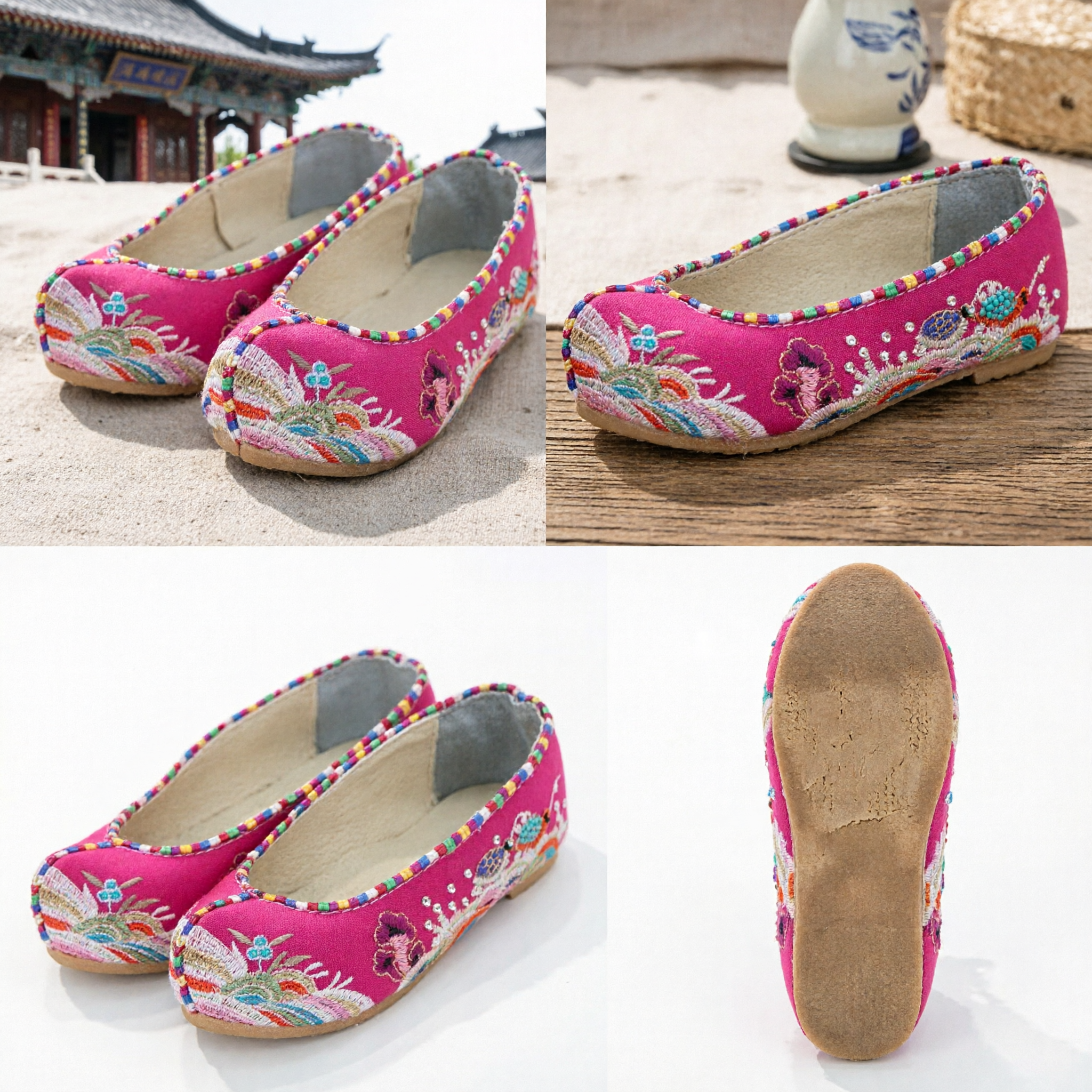 Traditional Chinese Pink Embroidered Hanfu Shoes Ancient Style Floral Flat Cloth Shoes for Women and Girls - Asian Costume