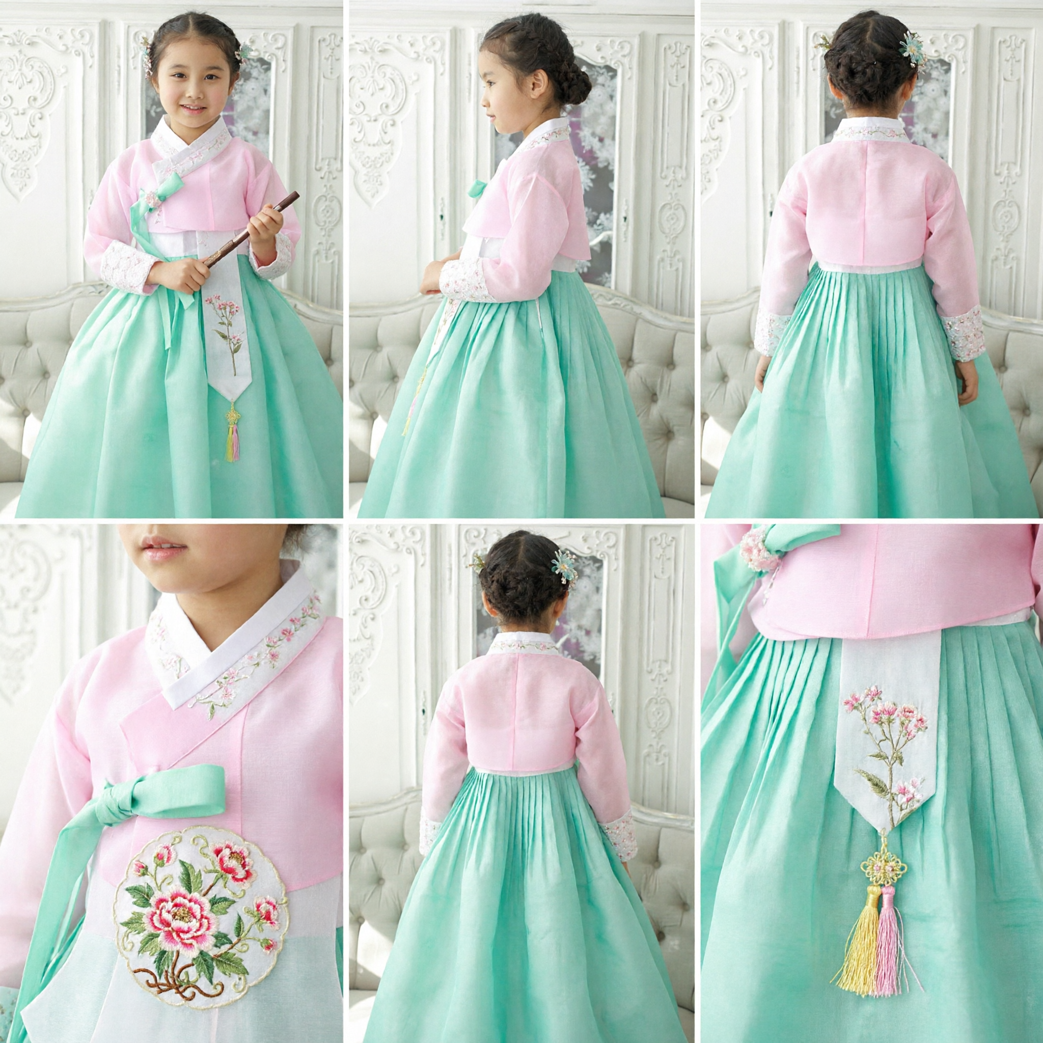 Girls Traditional Korean Hanbok Costume Pink and Mint Green Dress for Festivals Weddings and Performances - Asian Costume
