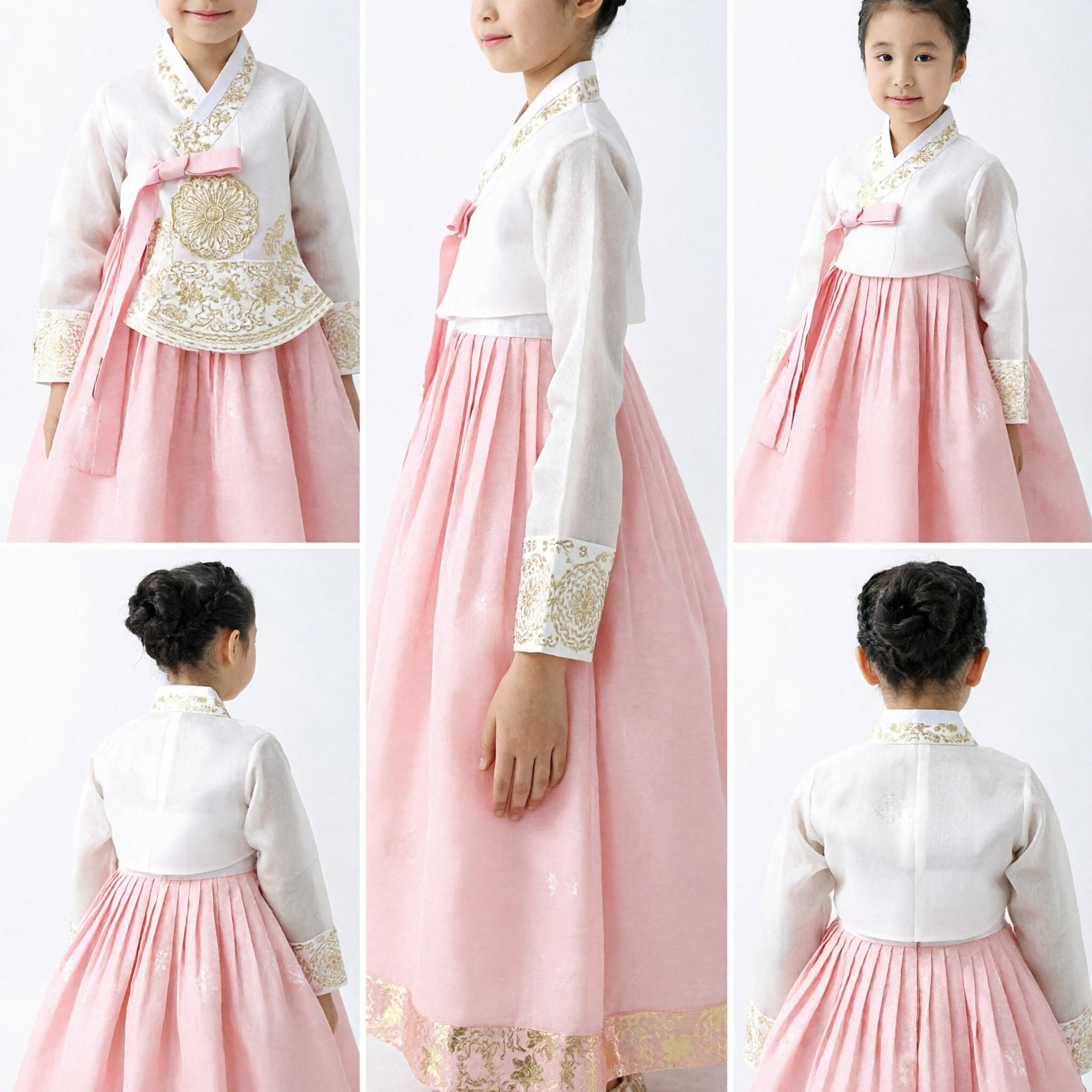 Traditional Korean Hanbok Dress for Girls Pink Chima and White Lace Jeogori Costume for Wedding Birthday - Asian Costume