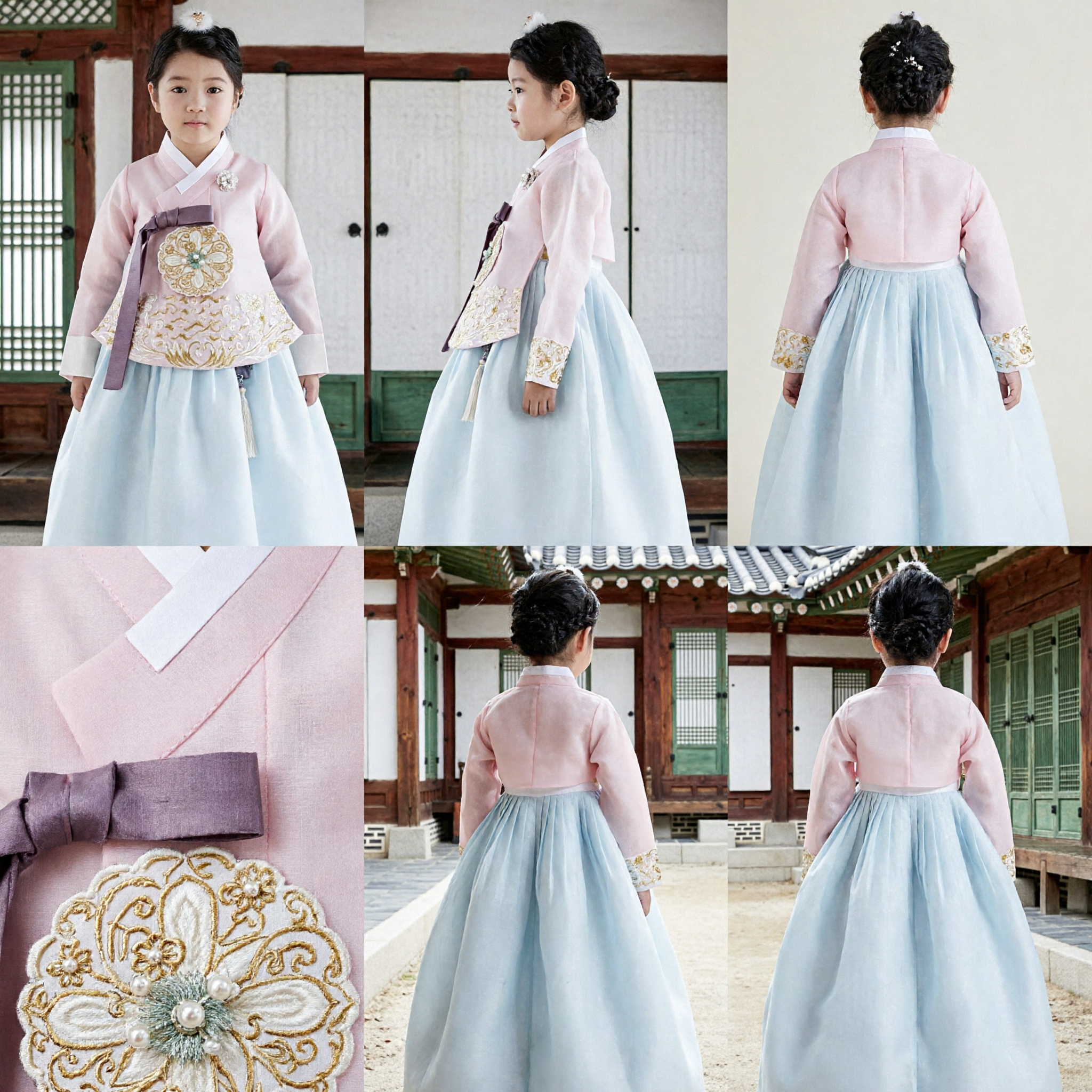 Girls Korean Traditional Hanbok Dress Pink Jeogori and Blue Chima Set for Wedding Birthday Dol Party - Asian Costume