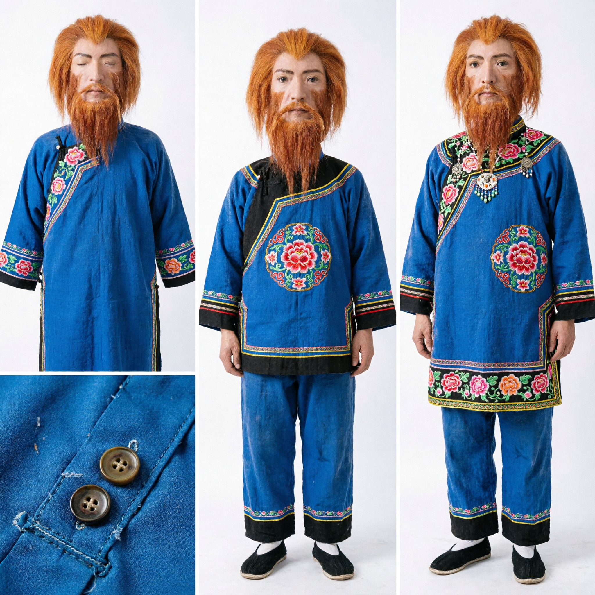 Traditional Chinese Opera Wig and Beard Set Reddish Orange Hair for Peking Opera Performance Cosplay - Asian Costume