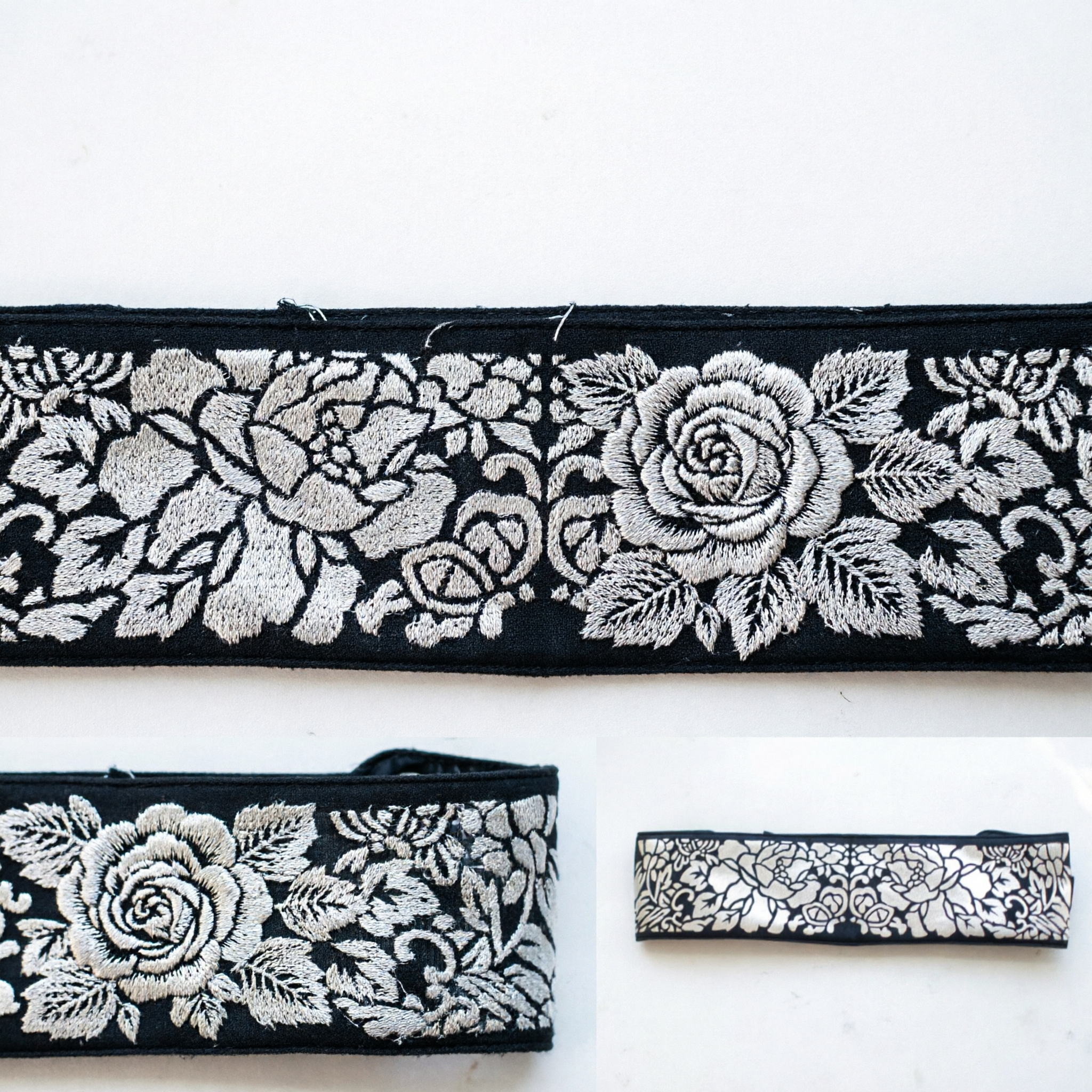 Traditional Chinese Black Silver Floral Brocade Trim Ribbon for Hanfu Qipao Costume DIY Accessories - Asian Costume