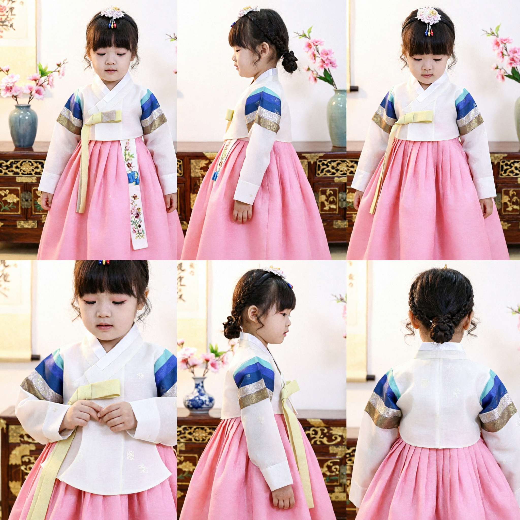 Traditional Korean Hanbok Dress for Girls Kids Pink Chima Blue Jeogori Birthday Party Outfit - Asian Costume