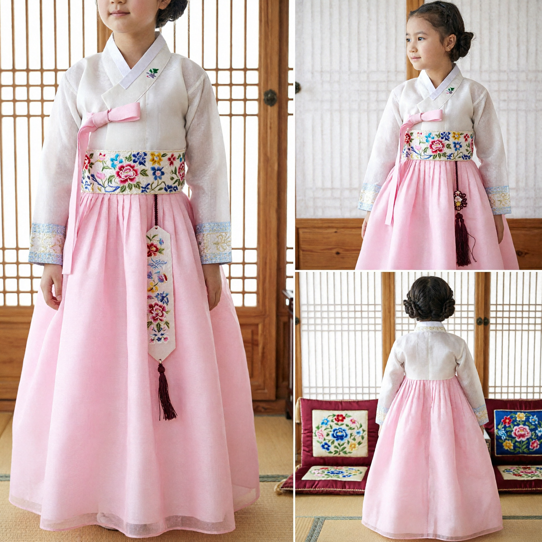 Traditional Korean Hanbok Costume for Kids Girls Pink and White Dress for Birthday Party Celebration - Asian Costume