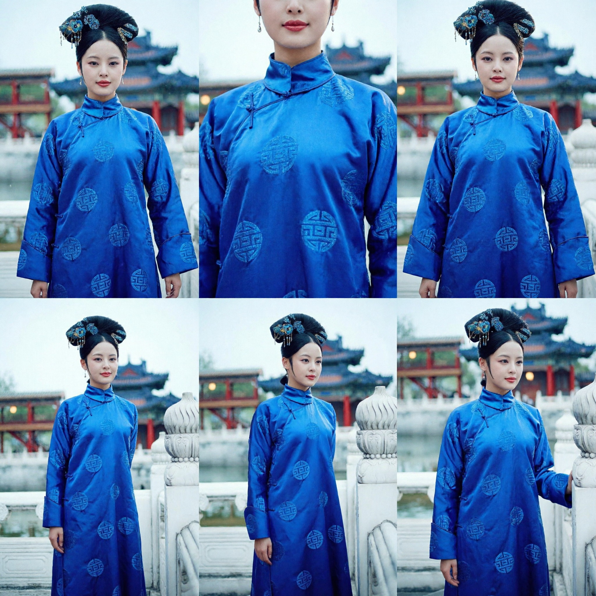 Traditional Chinese Qing Dynasty Manchu Princess Costume Blue Ancient Noblewoman Robe for Women - Asian Costume