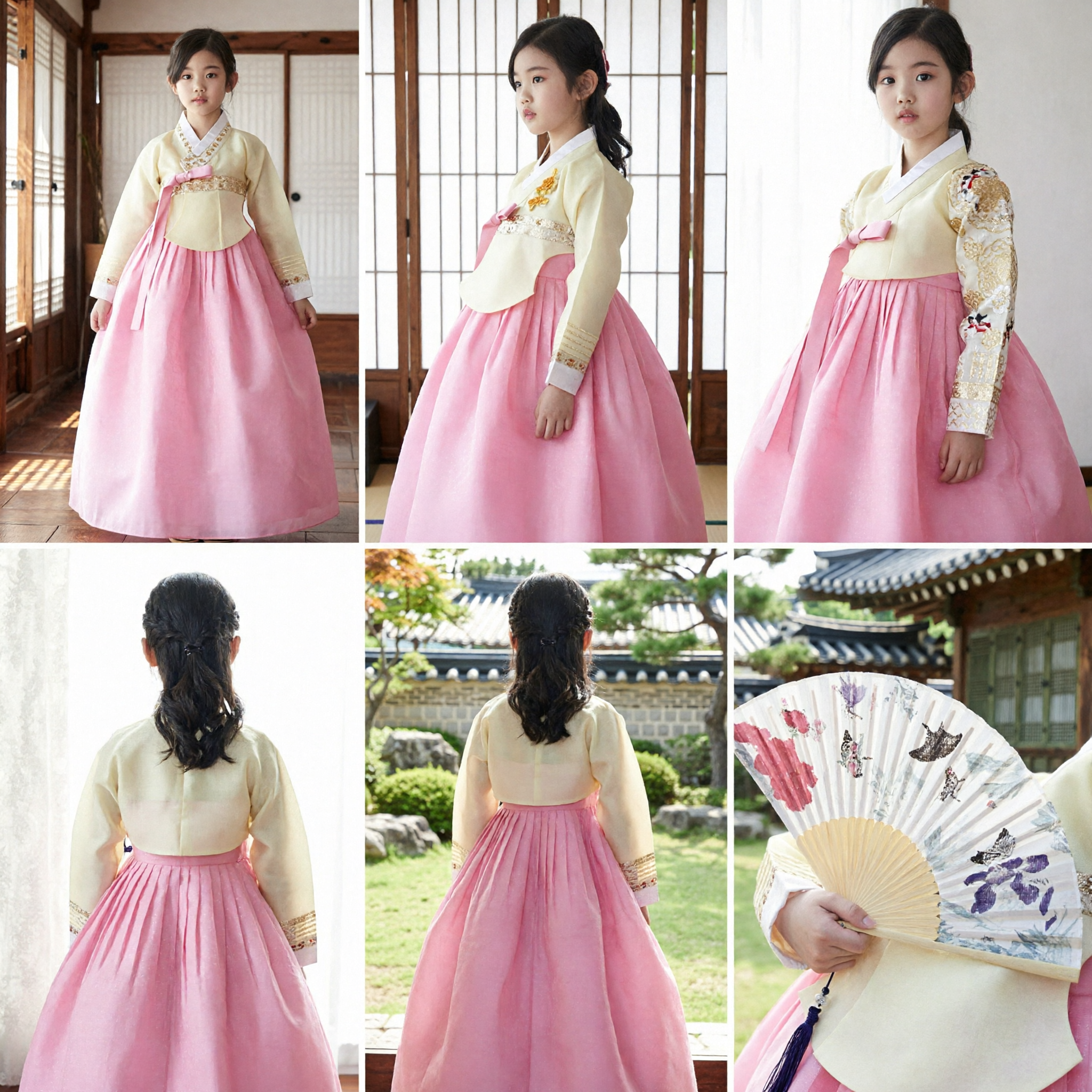 Traditional Korean Hanbok Dress for Girls Kids Pink Skirt Yellow Top Formal Wedding Holiday Outfit - Asian Costume