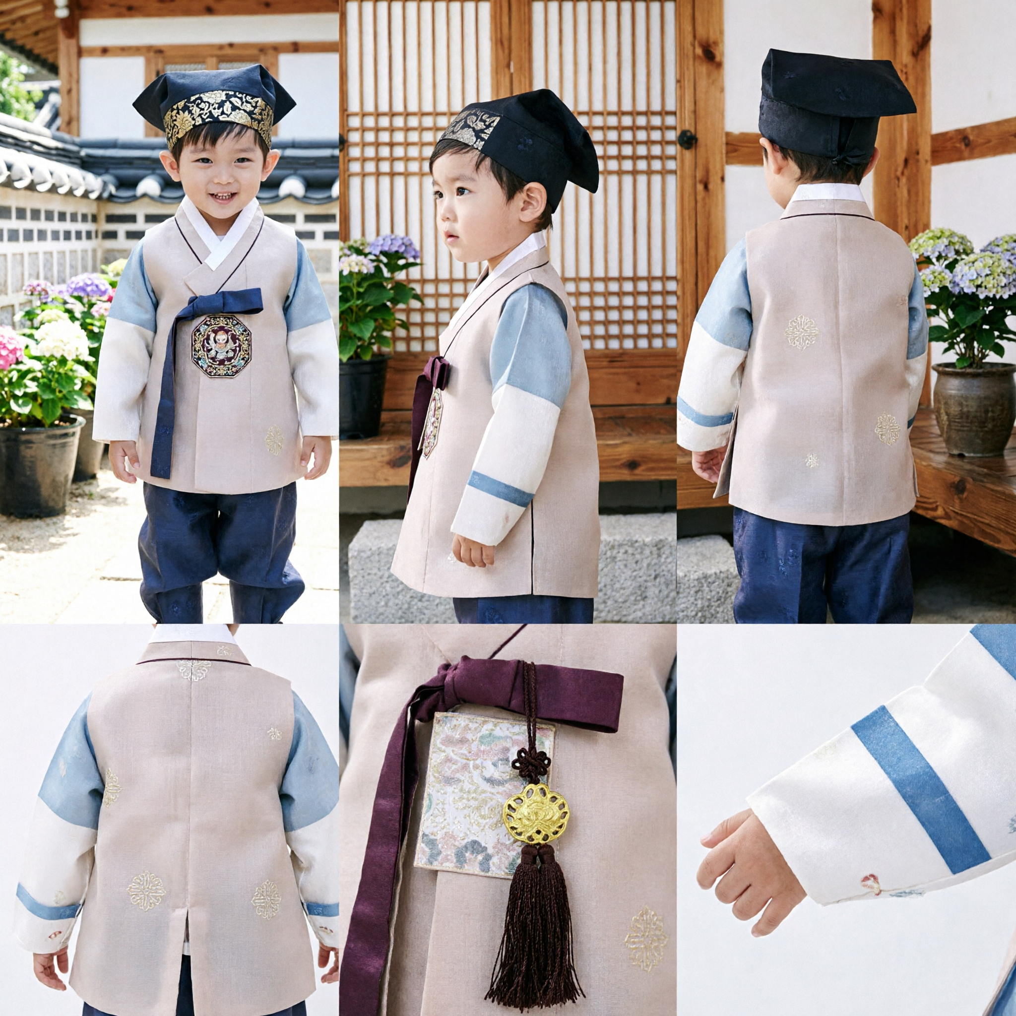 Traditional Korean Hanbok Costume Set for Boys First Birthday Dol Ceremony Wedding Formal Wear with Hat - Asian Costume