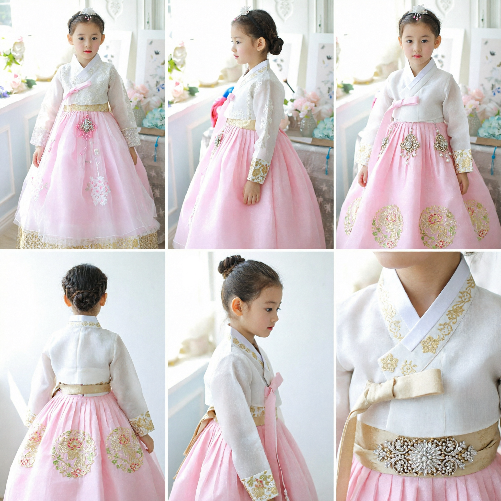 Traditional Korean Hanbok Dress for Girls Pink and White Modern Costume for Wedding Party - Asian Costume