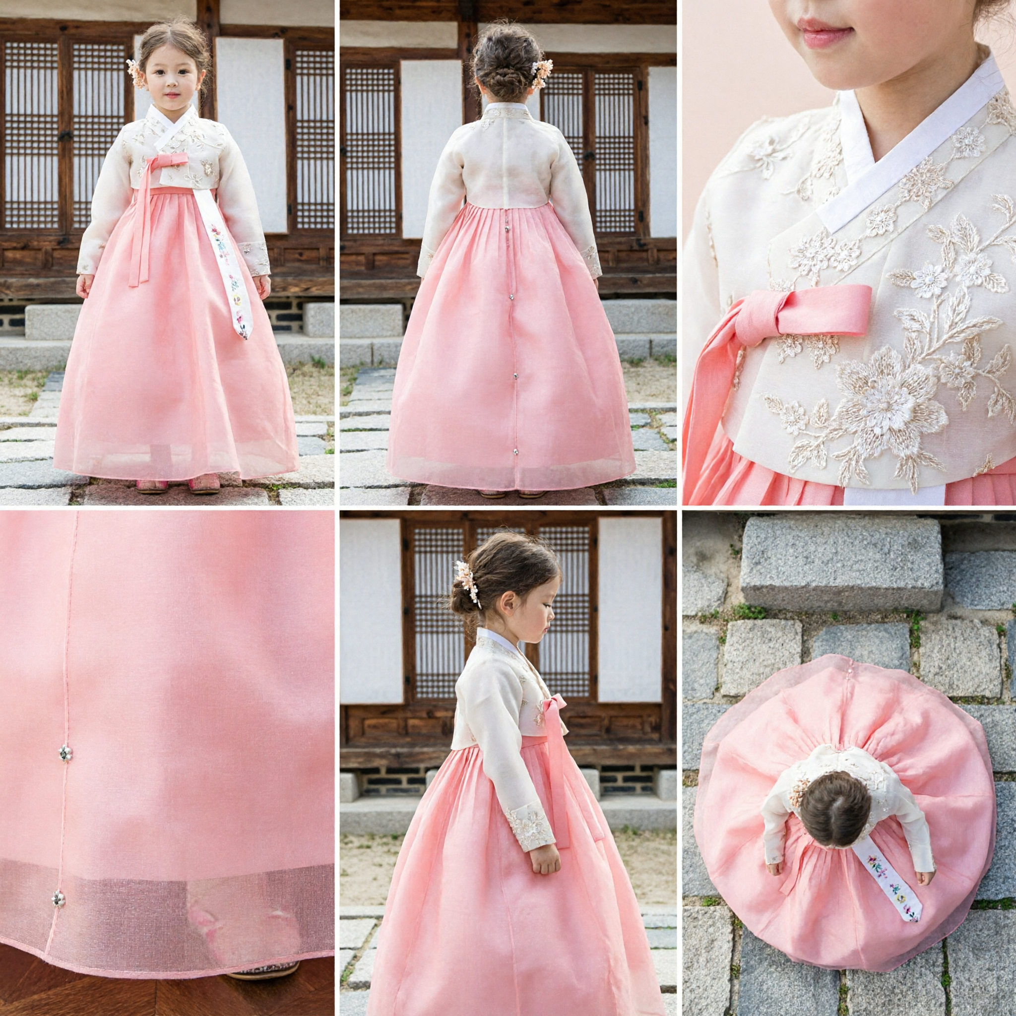 Traditional Korean Hanbok for Girls Pink and White Embroidered Dress for Kids Birthday Festival - Asian Costume