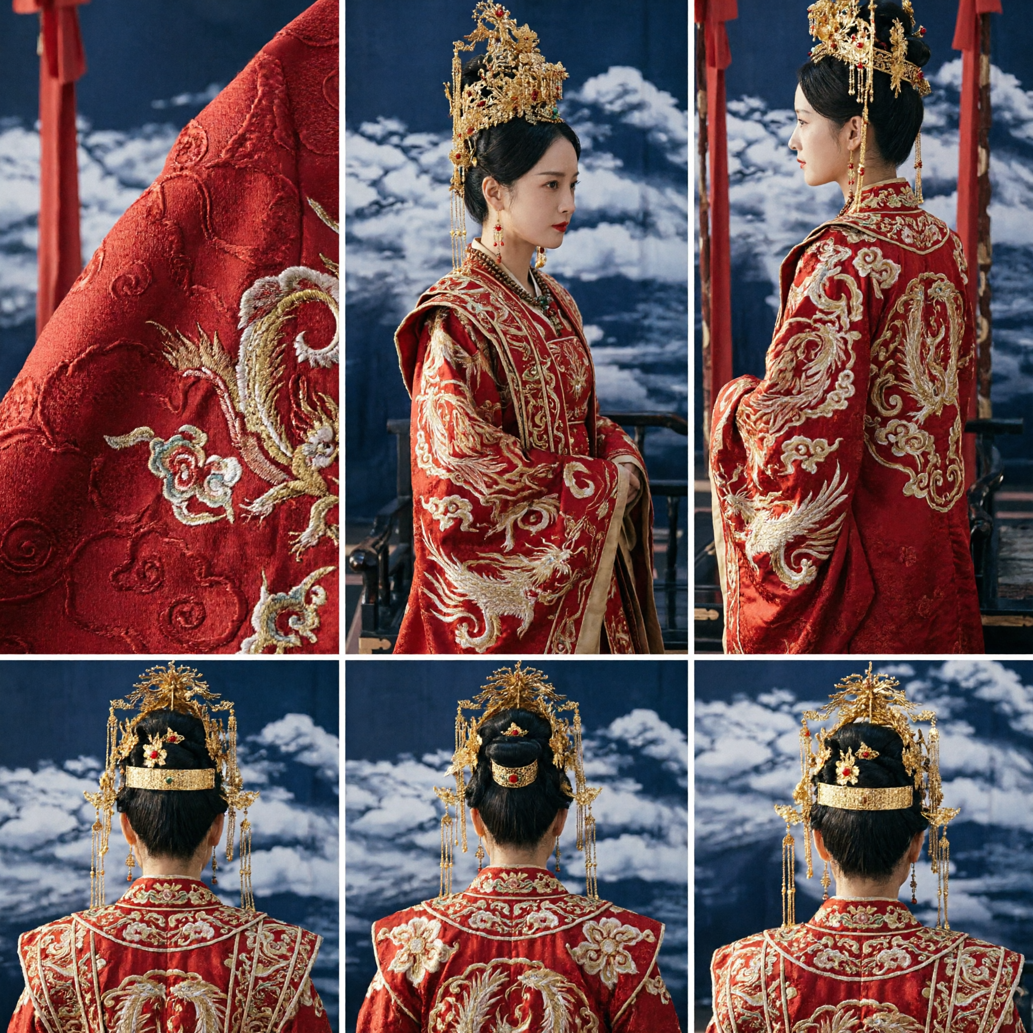 Chinese Ancient Wedding Dress Red Hanfu Gold Embroidery Phoenix Crown Costume for Women Historical Cosplay - Asian Costume