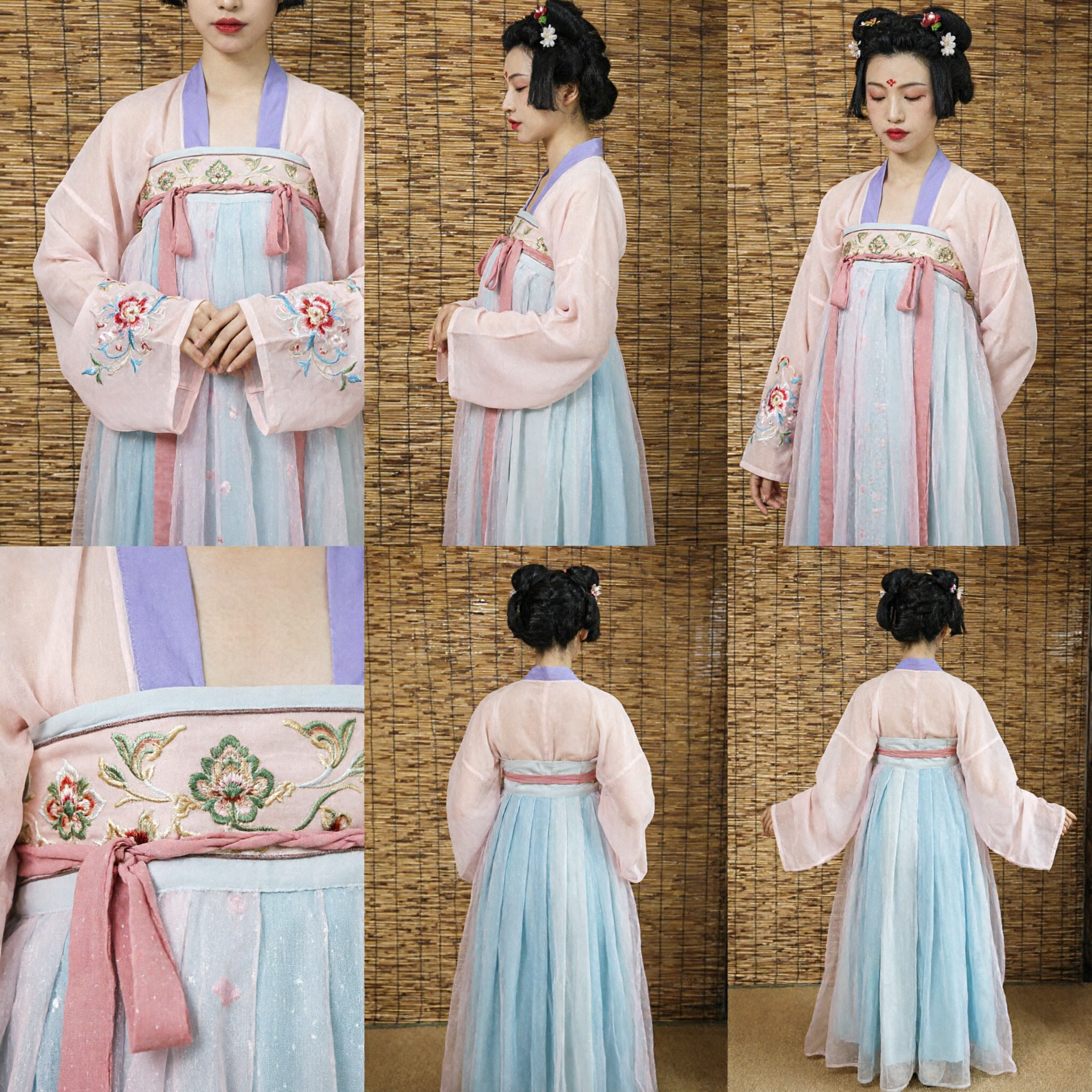 Traditional Chinese Tang Dynasty Hanfu Ruqun Ancient Pastel Pink and Blue Costume for Women Photography - Asian Costume