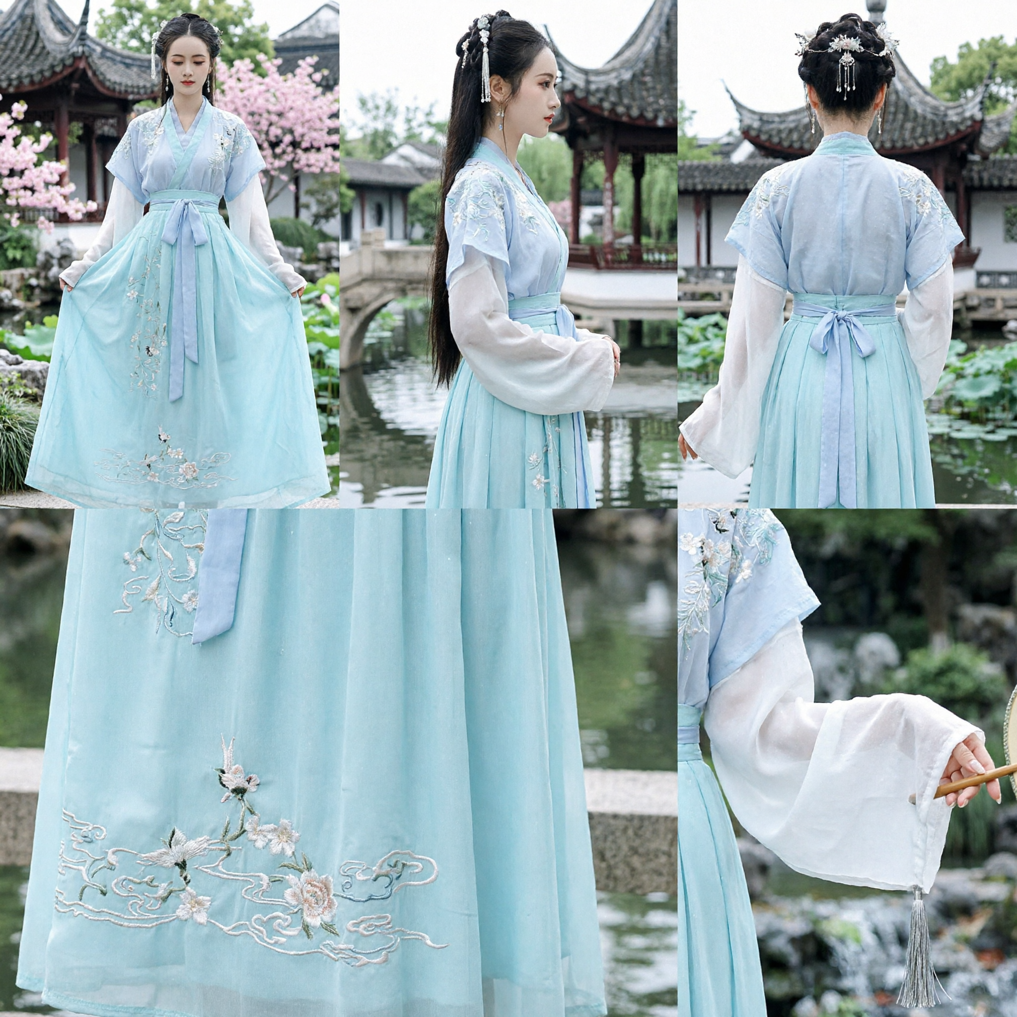 Elegant Light Blue Hanfu Dress for Women Traditional Chinese Ancient Costume Embroidered Fairy Outfit for Performance - Asian Costume