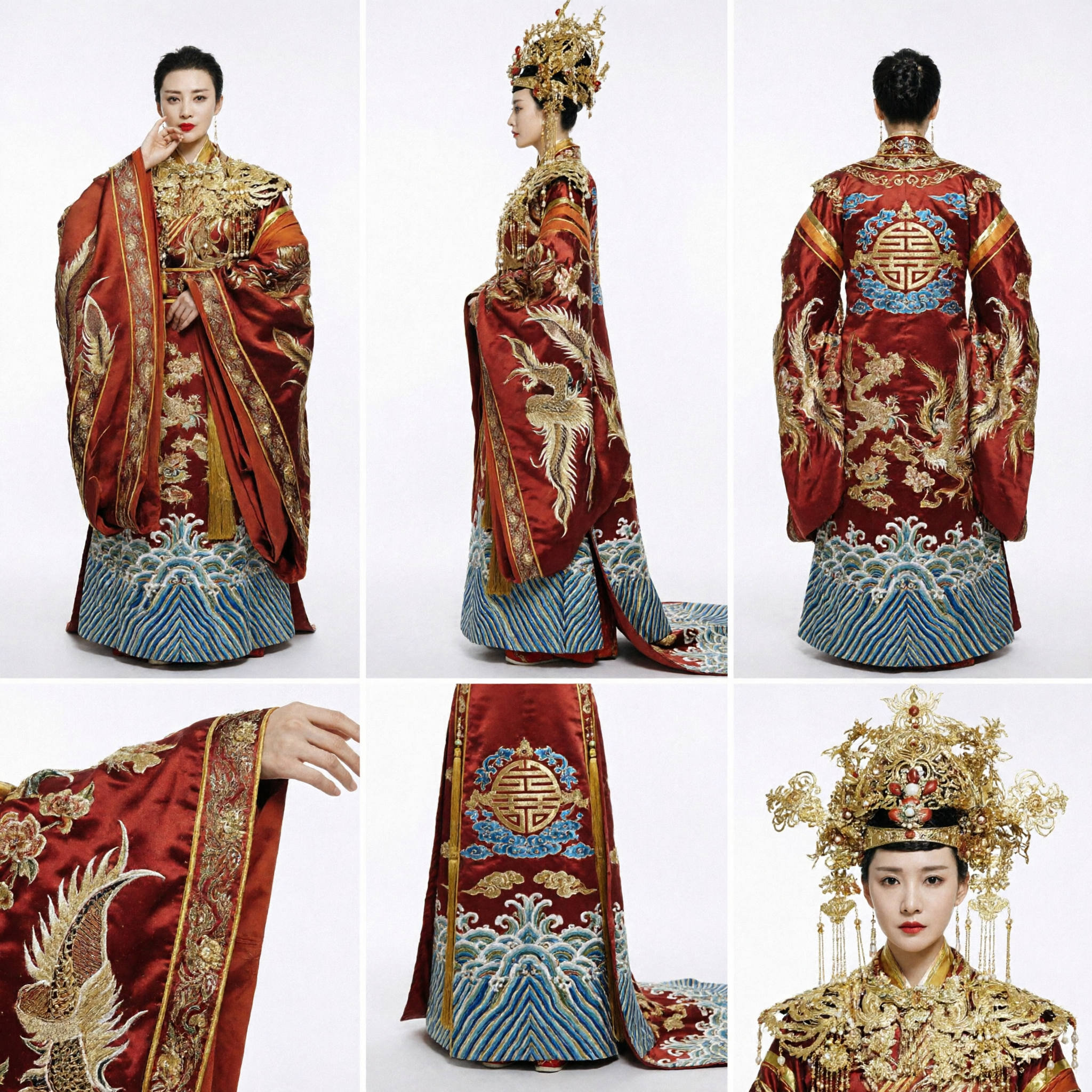 Traditional Ancient Chinese Empress Wedding Costume Red Gold Embroidered Hanfu Dress with Phoenix Crown for Women - Asian Costume