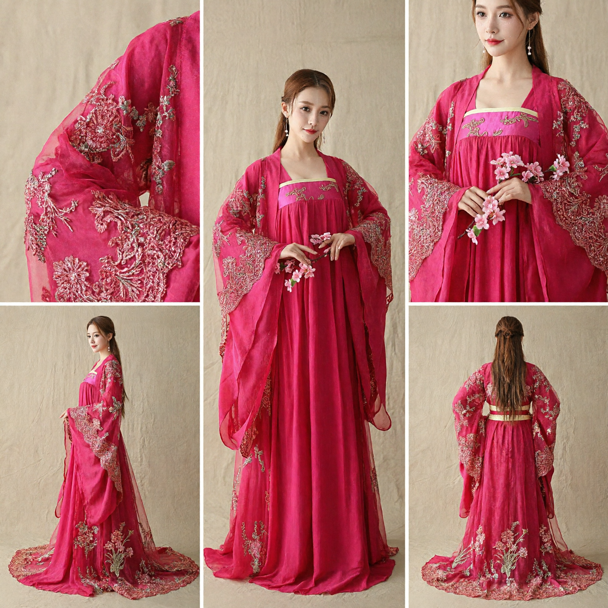 Traditional Chinese Hanfu Tang Dynasty Pink Embroidered Dress Ancient Palace Lady Costume for Women - Asian Costume