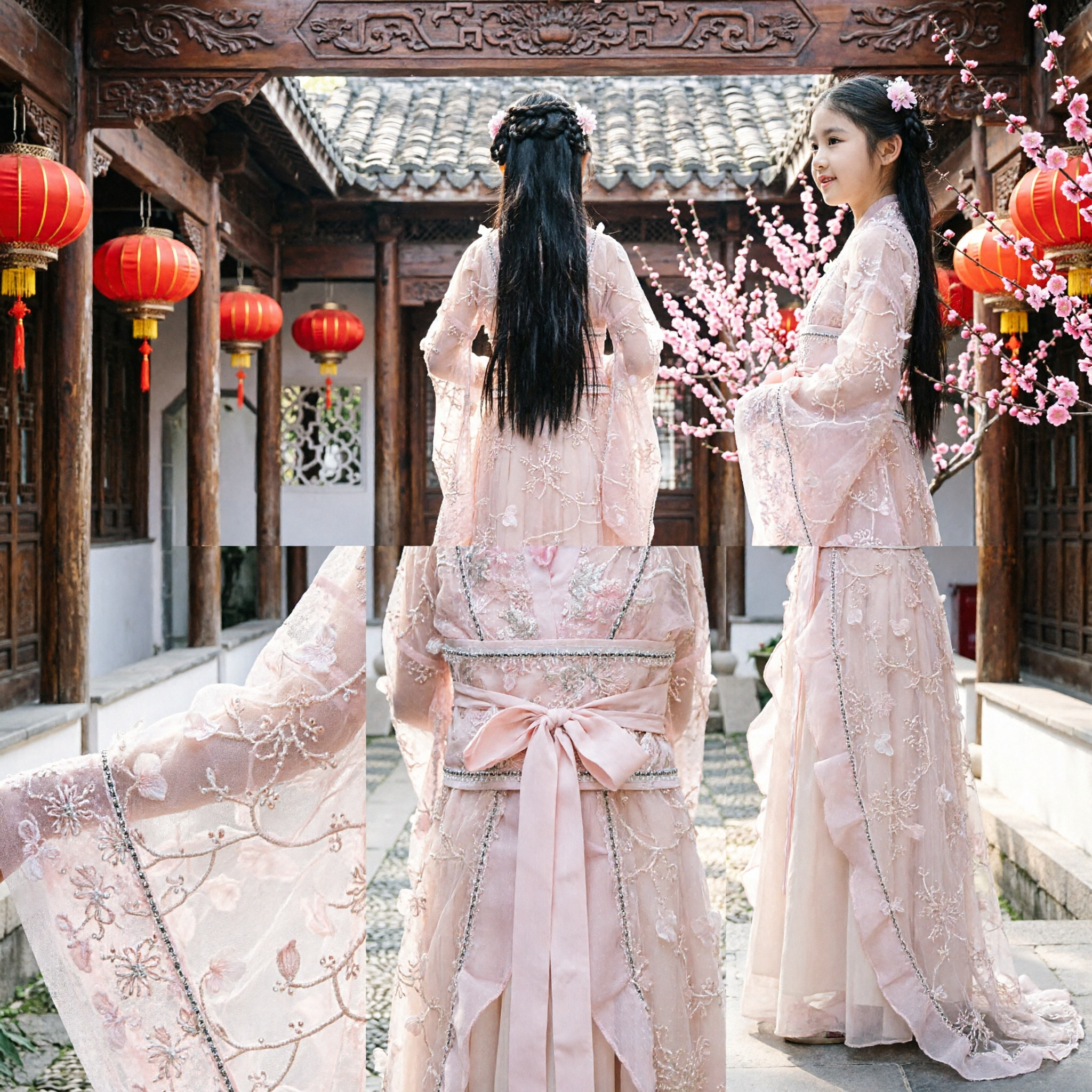 Girls Pink Hanfu Dress Traditional Chinese Ancient Costume Embroidered Fairy Outfit for Kids Stage Performance - Asian Costume
