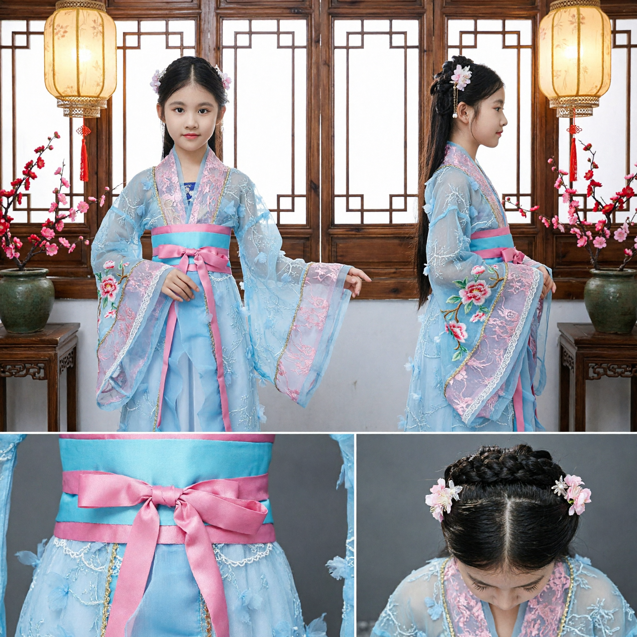 Kids Traditional Chinese Hanfu Costume Blue Embroidered Fairy Dress Ancient Princess Clothing for Girls - Asian Costume