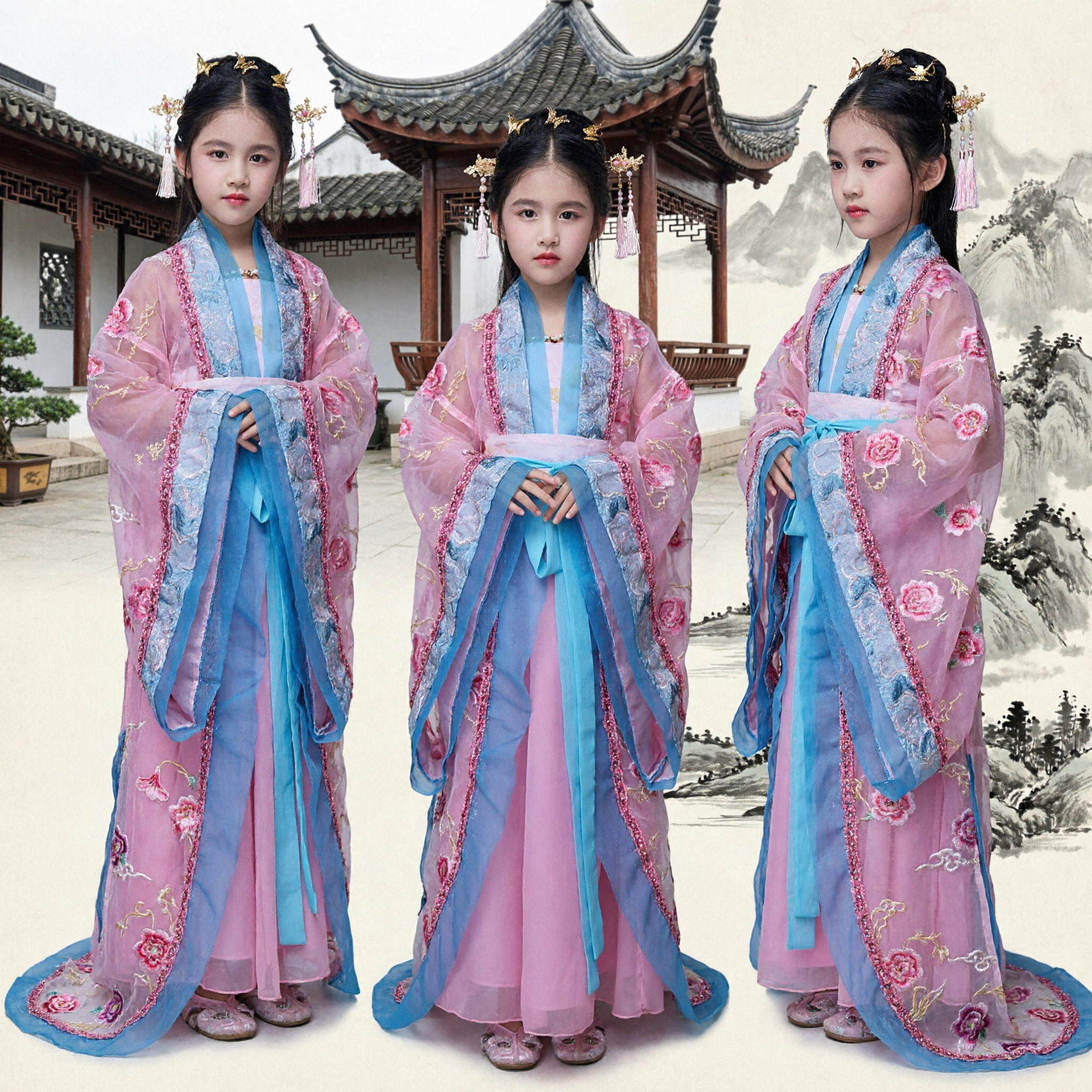 Kids Chinese Traditional Hanfu Costume Pink Blue Fairy Princess Dress for Girls Halloween Cosplay - Asian Costume