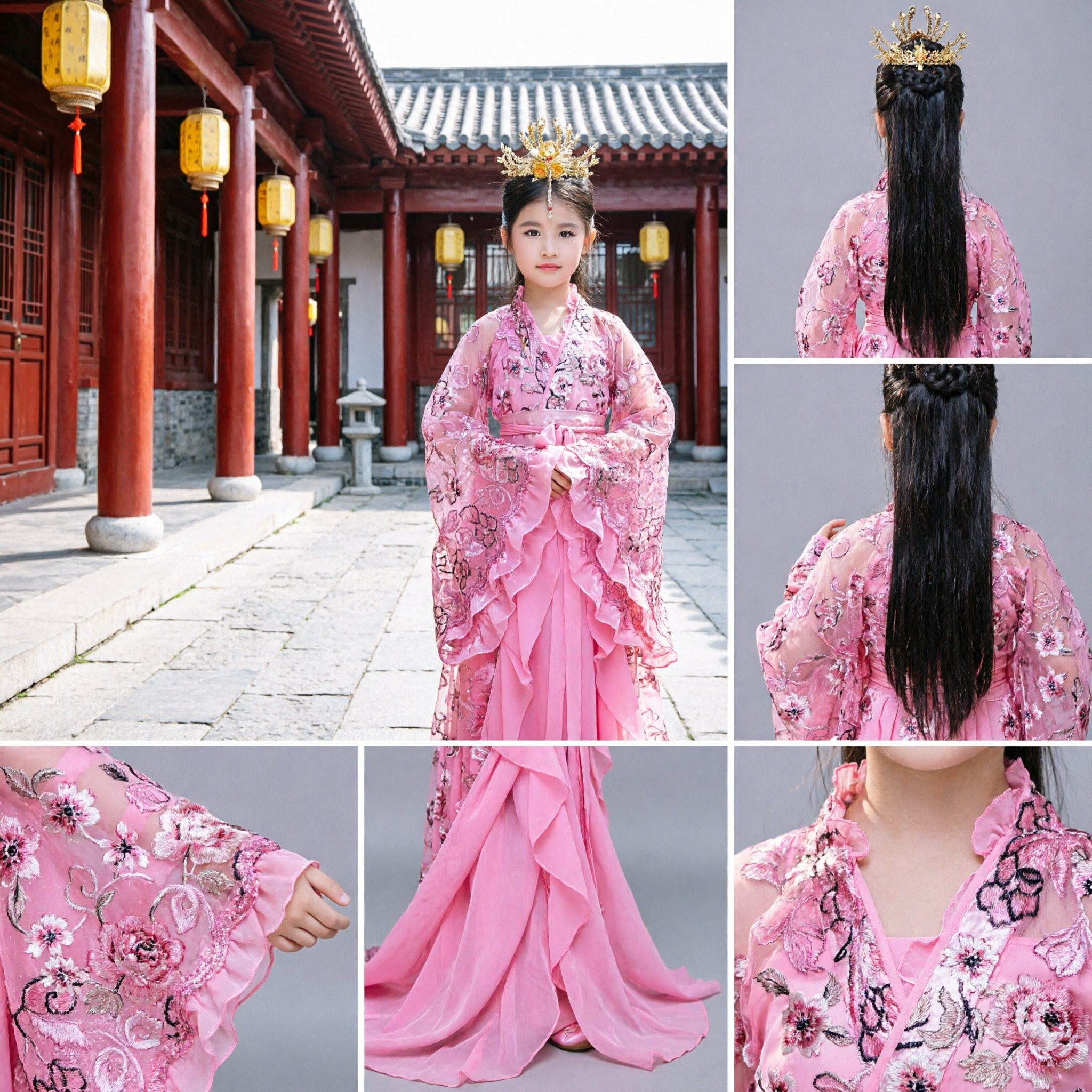 Girls Traditional Chinese Hanfu Costume Pink Ancient Fairy Princess Dress Kids Embroidery Performance Outfit - Asian Costume