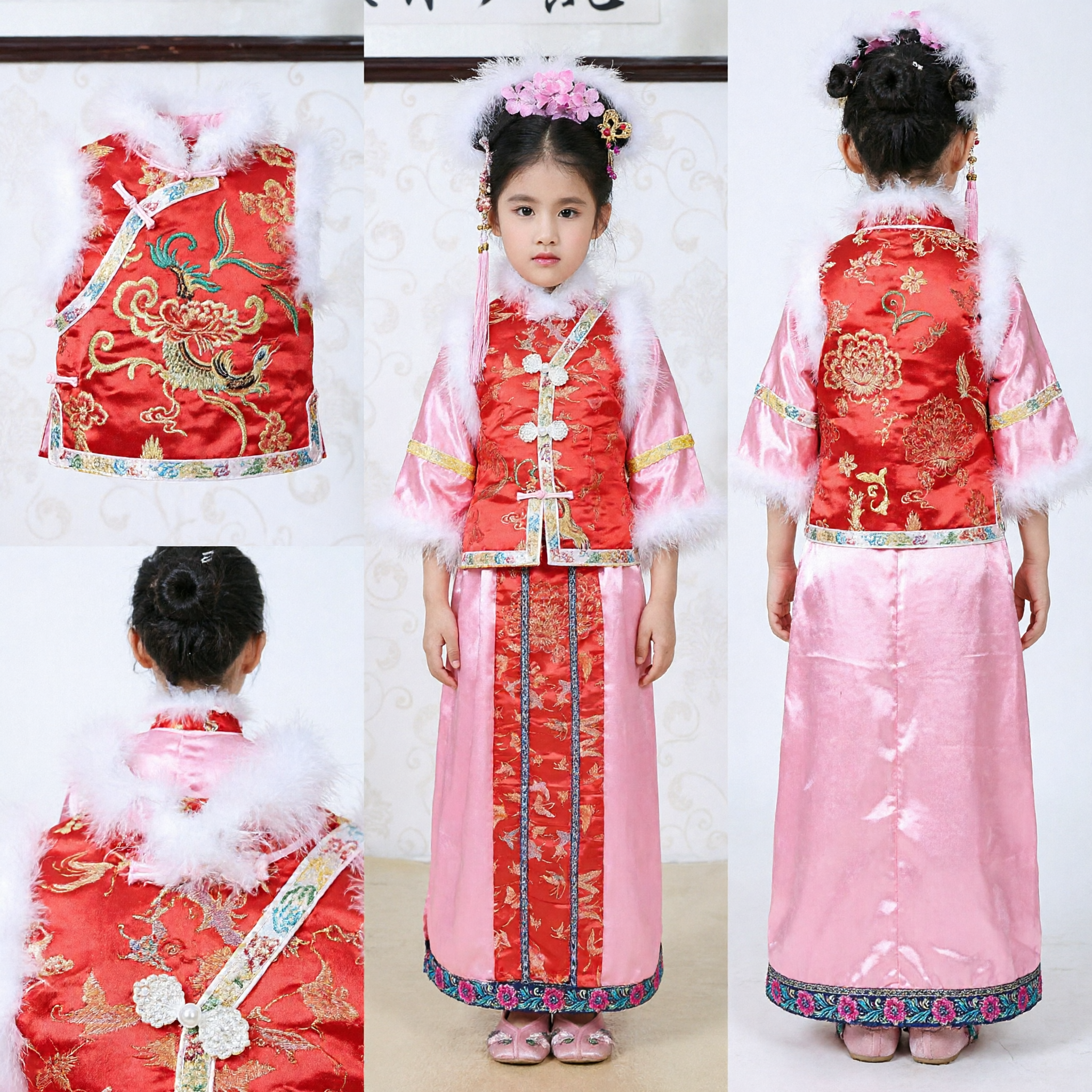 Traditional Chinese Qing Dynasty Costume for Girls Ancient Princess Dress Kids Spring Festival Performance Outfit - Asian Costume