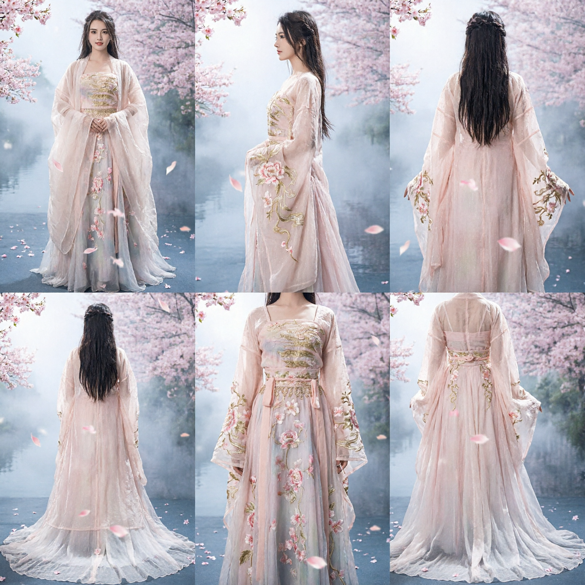 Elegant Chinese Hanfu Traditional Costume Ancient Fairy Dress with Floral Embroidery for Photography and Performance - Asian Costume
