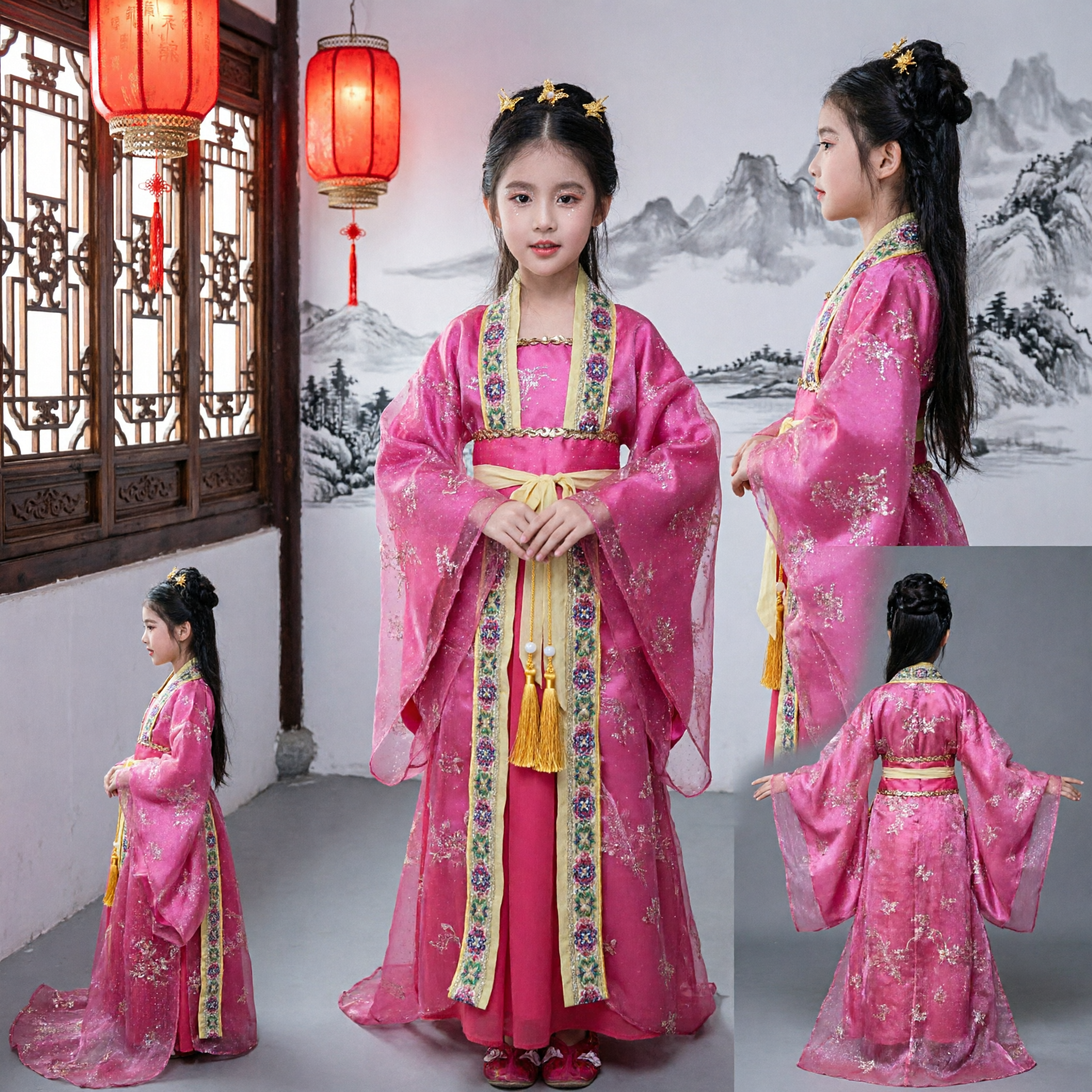 Kids Chinese Traditional Hanfu Costume Ancient Princess Tang Dynasty Dress for Girls Performance Wear - Asian Costume