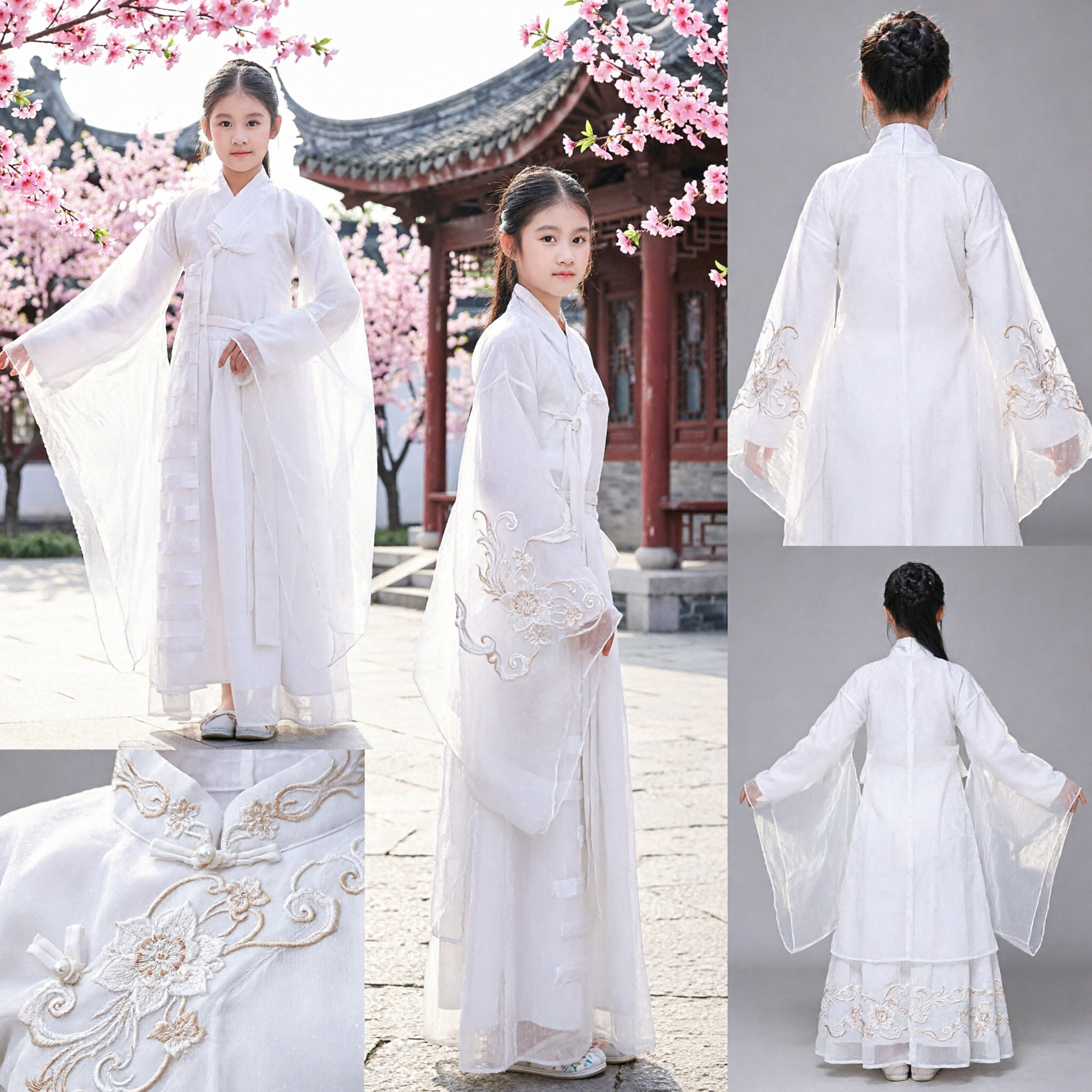 White Traditional Chinese Hanfu Costume for Girls Ancient Fairy Dress Kids Performance Party Wear - Asian Costume
