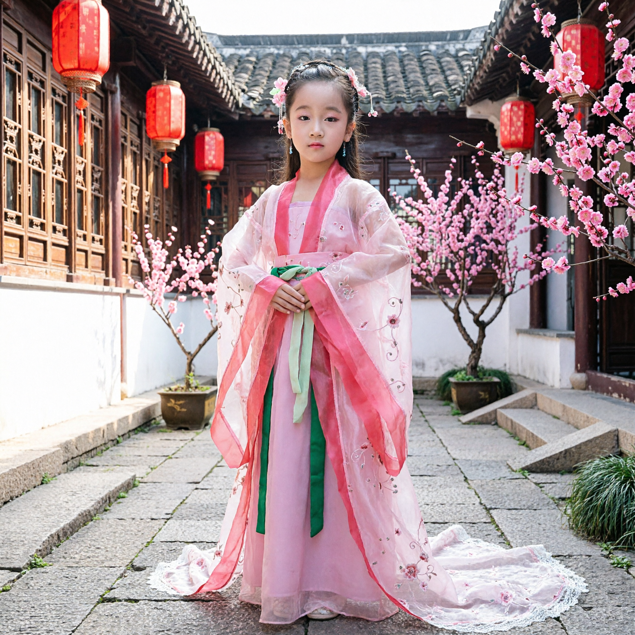 Traditional Chinese Pink Hanfu Dress for Kids Ancient Fairy Princess Costume for Girls Stage Performance - Asian Costume
