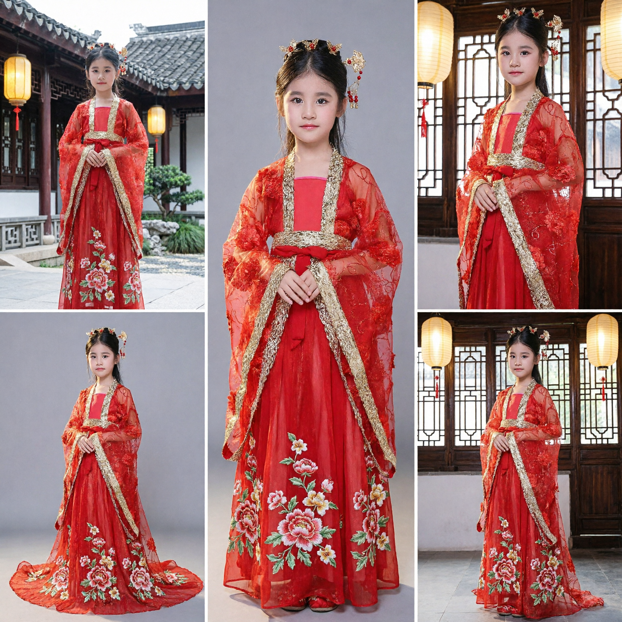 Red Chinese Traditional Hanfu Costume for Kids Girls Ancient Princess Dress Stage Performance Cosplay Outfit - Asian Costume