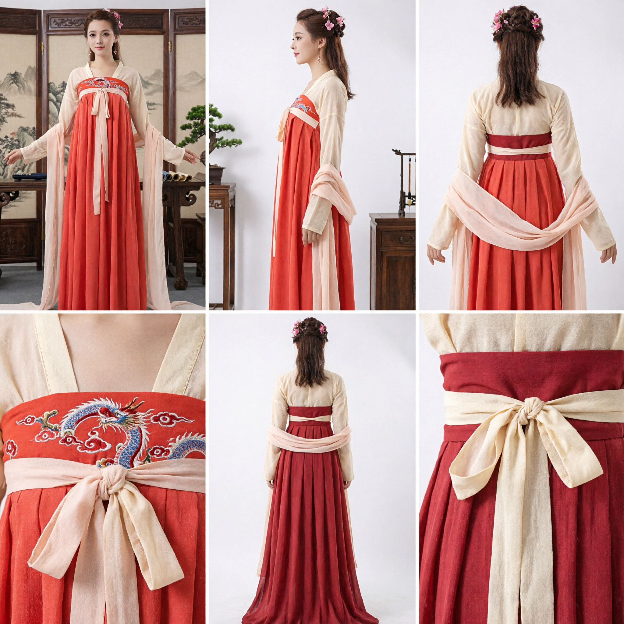 Traditional Chinese Tang Dynasty Hanfu Red Skirt Ancient Palace Lady Costume for Women - Asian Costume