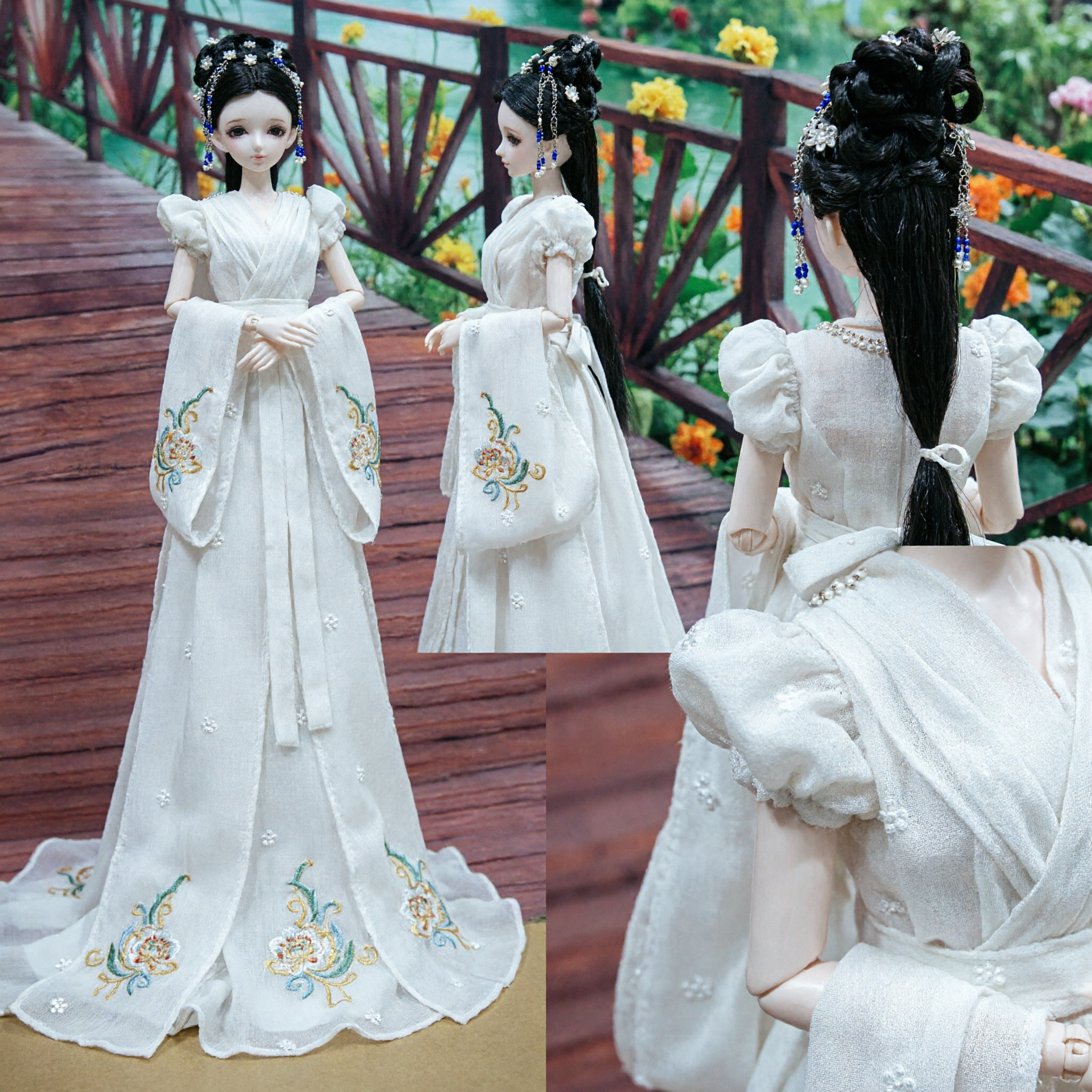Chinese Traditional Hanfu Costume for BJD Doll Ancient Princess White Dress with Hair Accessories Gift - Asian Costume